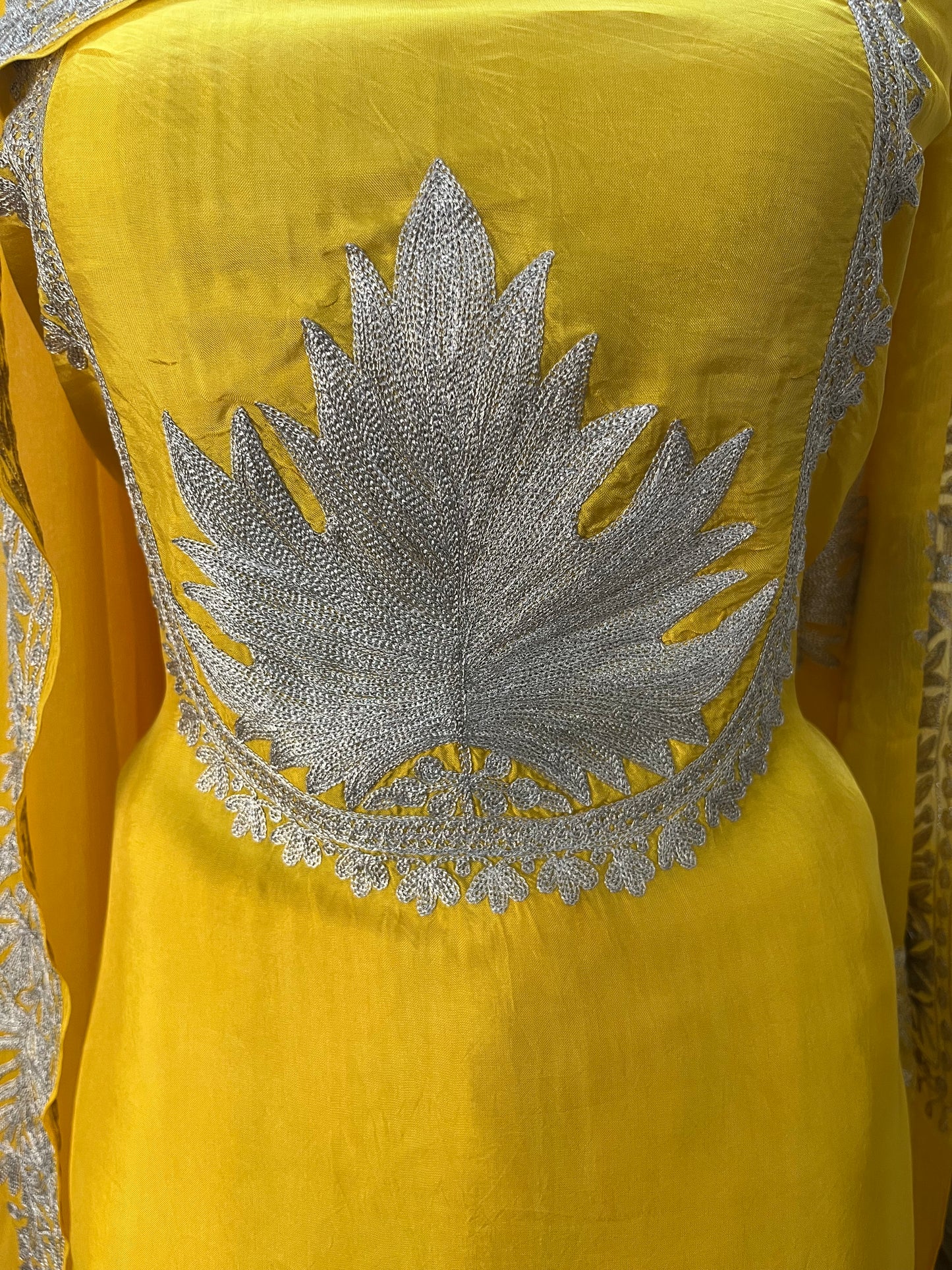 Golden Yellow Sanam’ Tilla Kashmiri Silk Suit