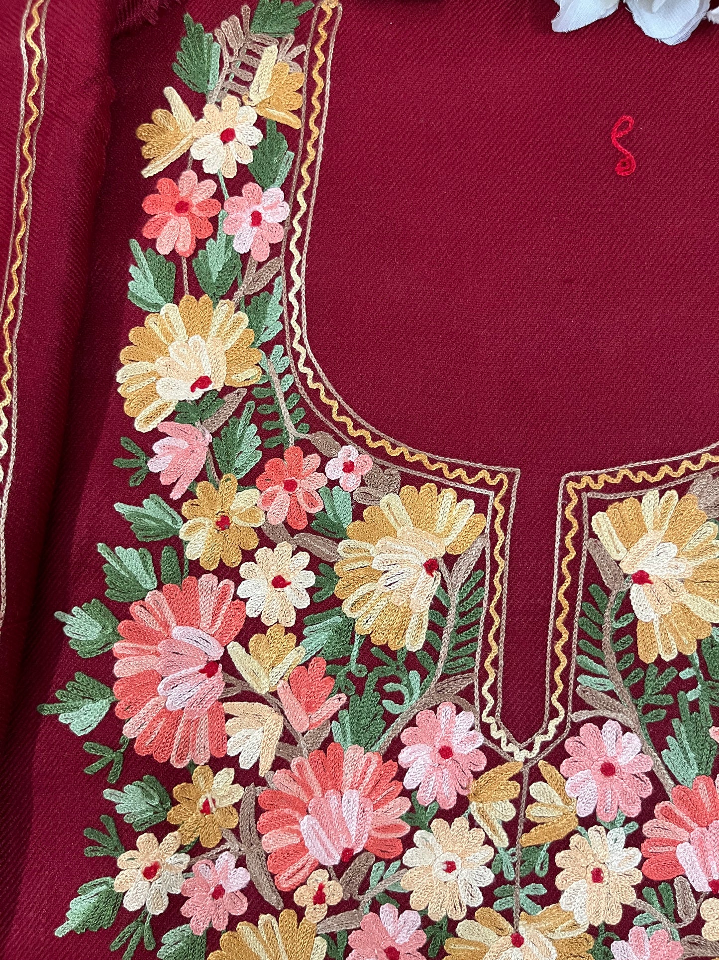 Maroon Woollen Aari Embroidered 2pc suit 5mtr