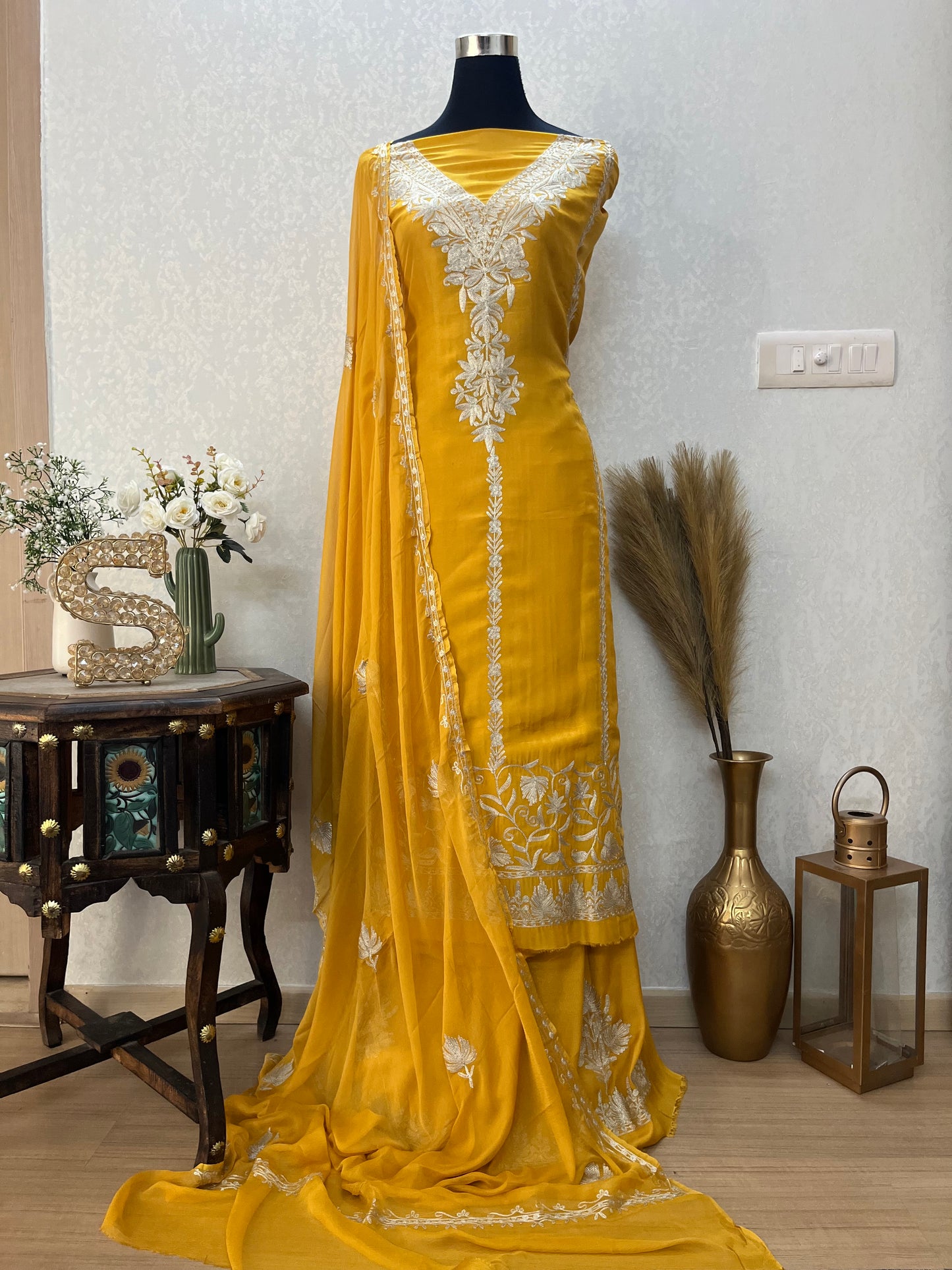 Yellow Sanam’ Tilla Kashmiri Silk Suit