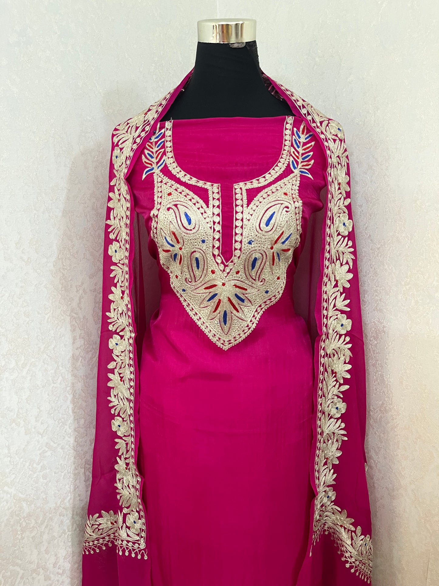 Hot Pink Opada Silk Kashmiri Suits