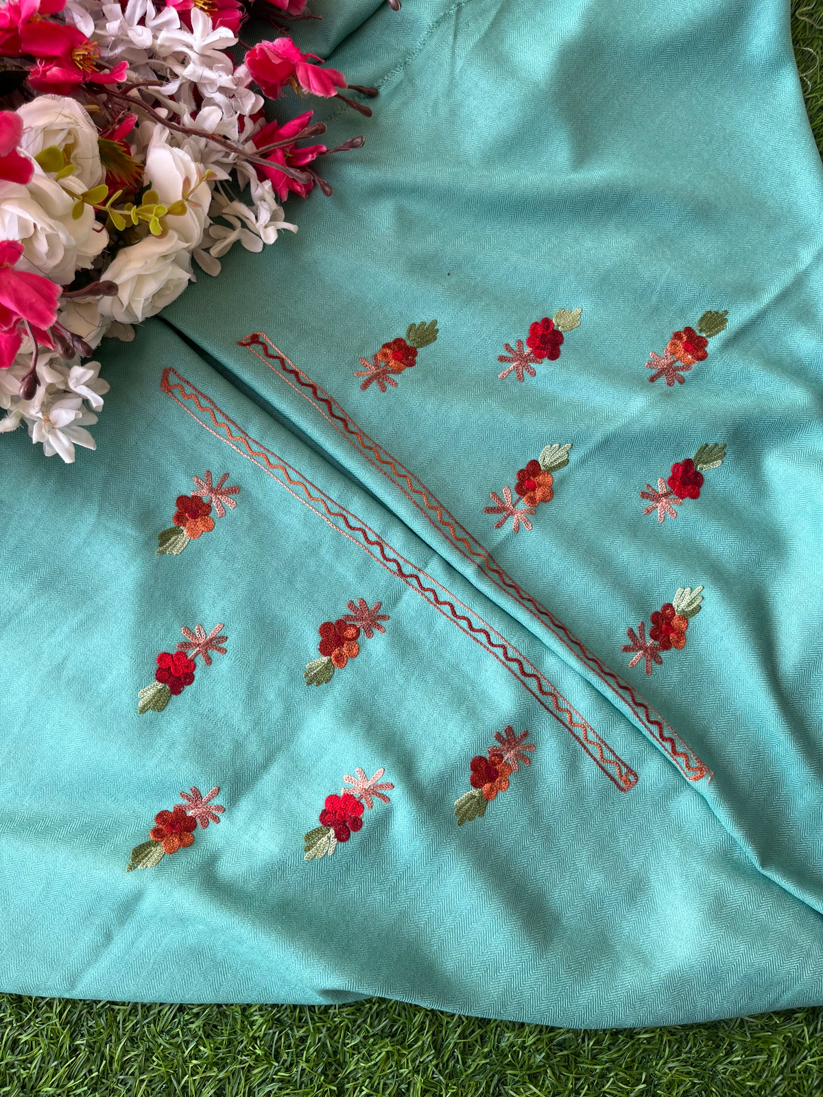 Blue Woollen Aari Embroidered 3pc suit