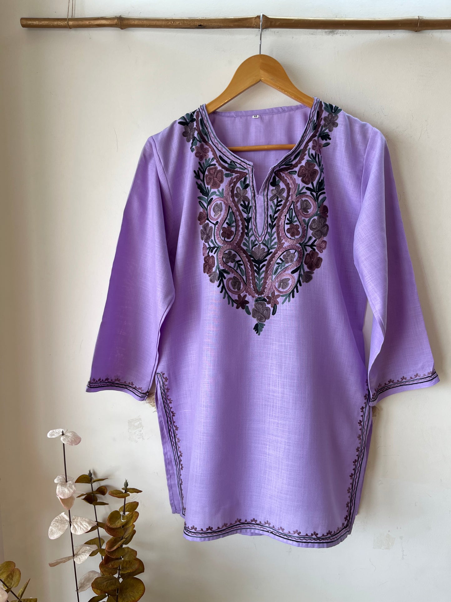 Lavender Cotton Aari Work Kurti