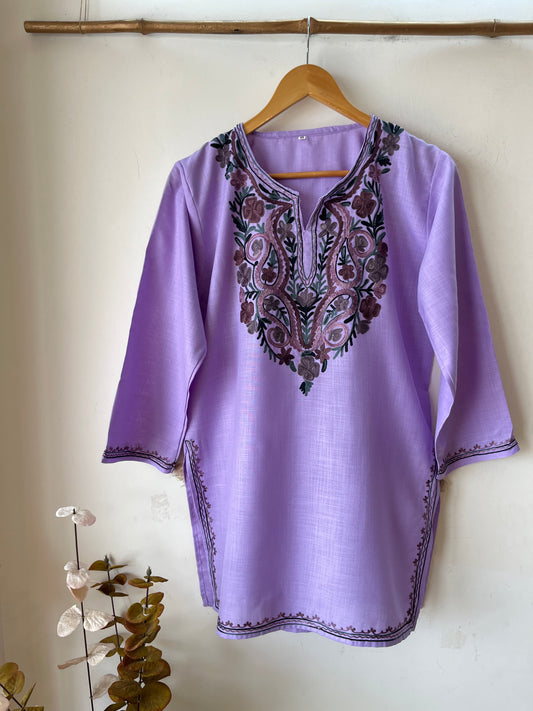 Lavender Cotton Aari Work Kurti