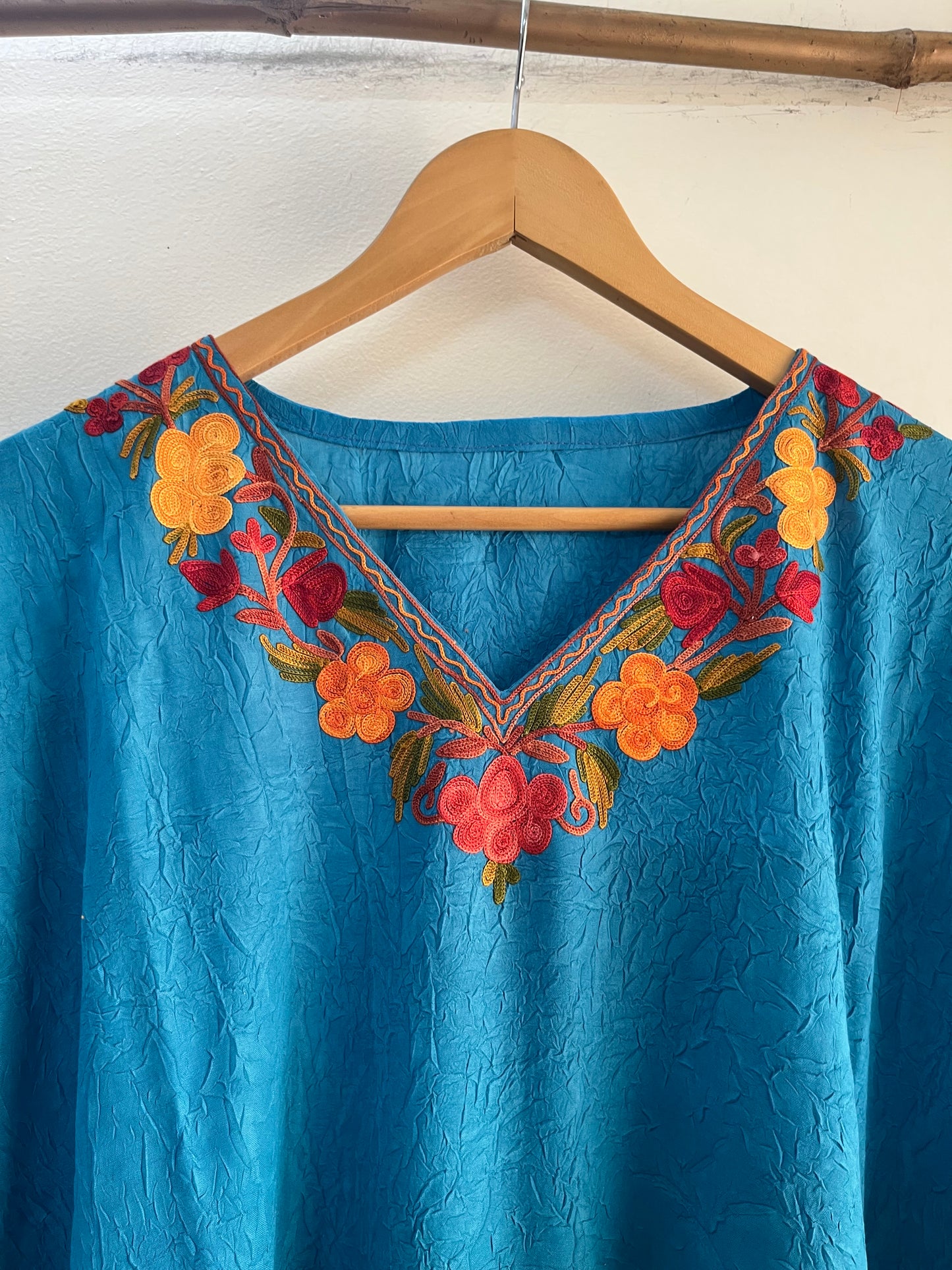 Crush Cotton Sky Blue Aari embroidered Kaftan