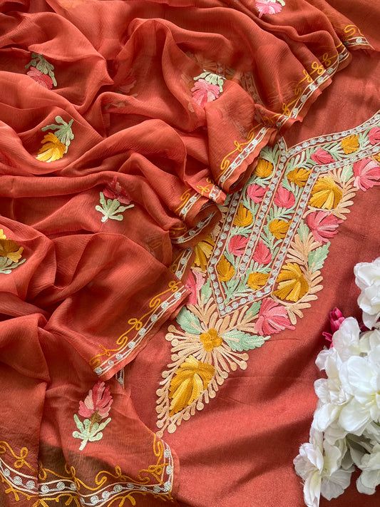 Rust Opada Silk Kashmiri Suit