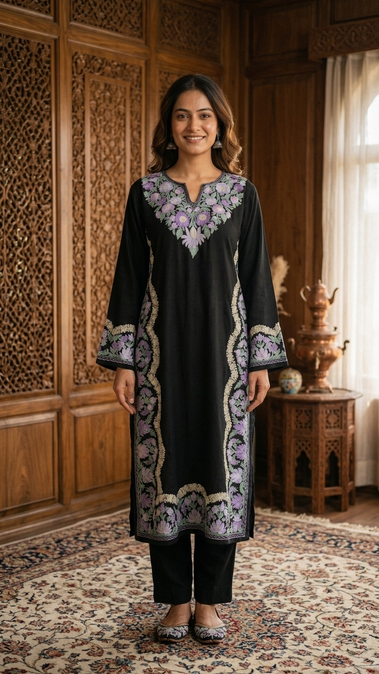 Black Stitched Crape Suit Set with dupatta (44)