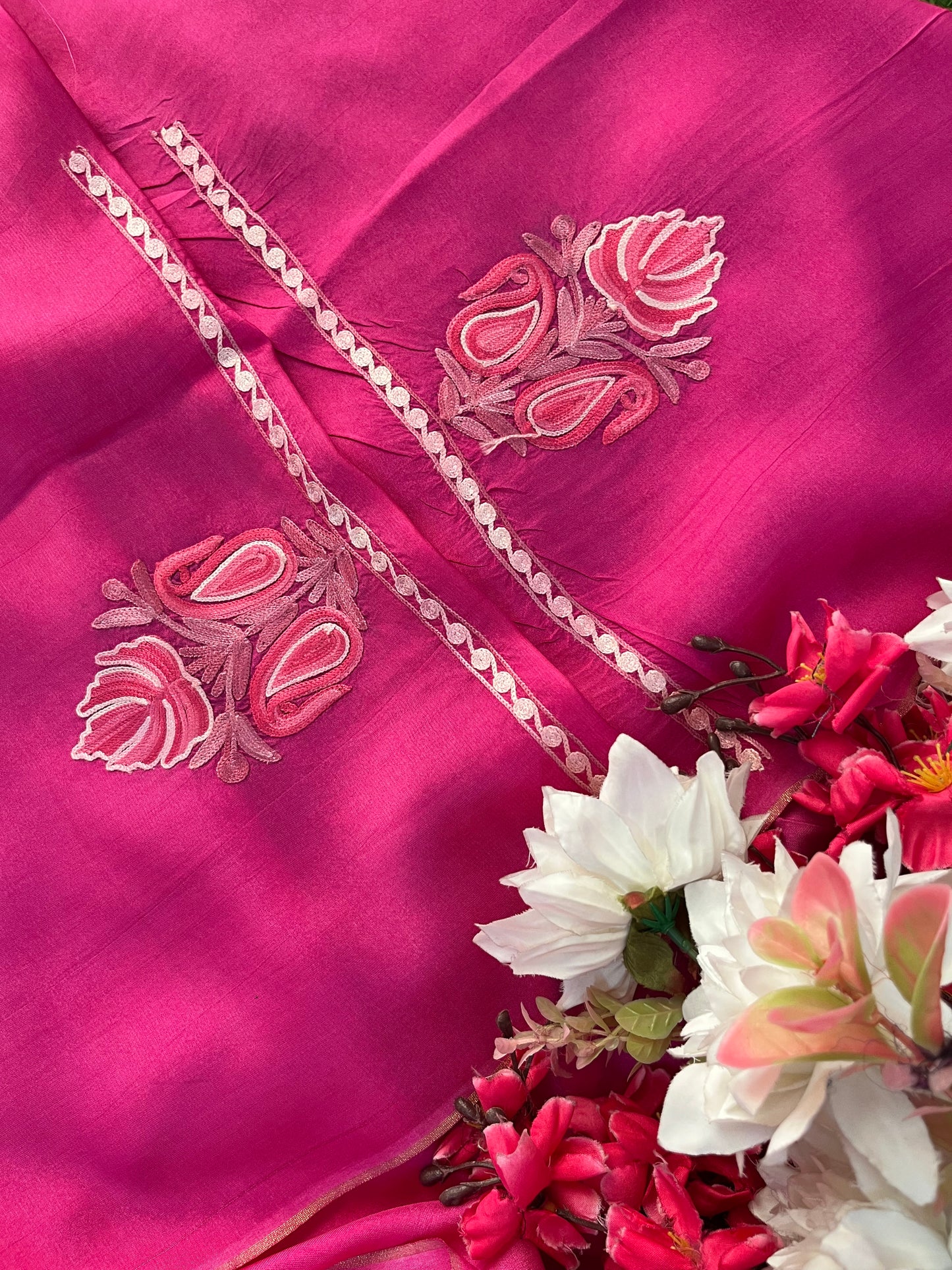 Hot Pink Opada Silk Kashmiri Suit