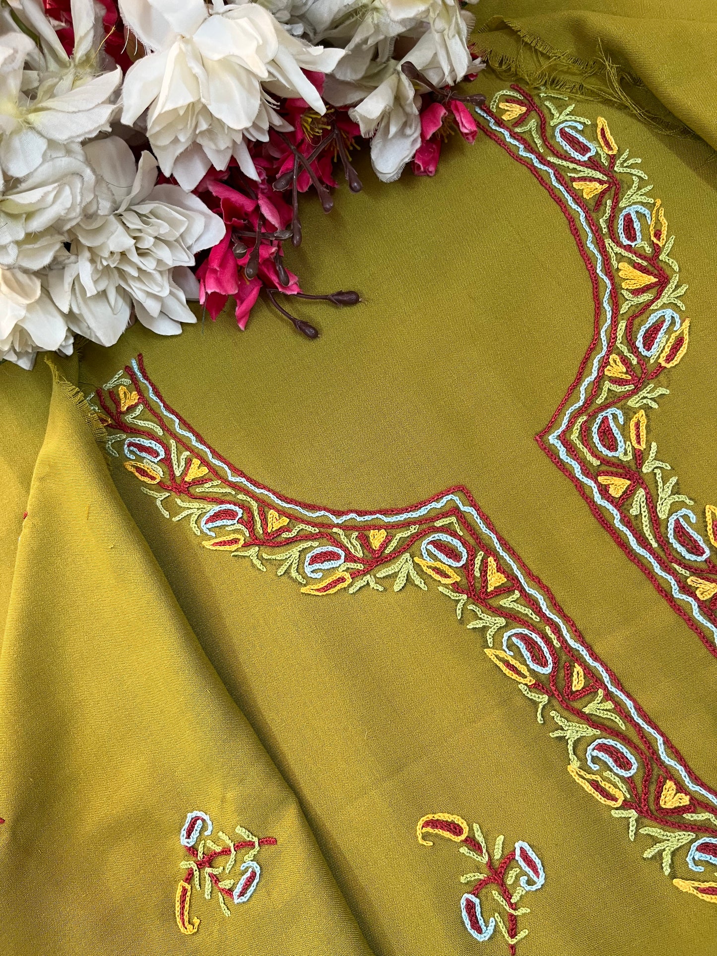 Lime Green Cotton Two Piece Suit (Hand Embroidered)