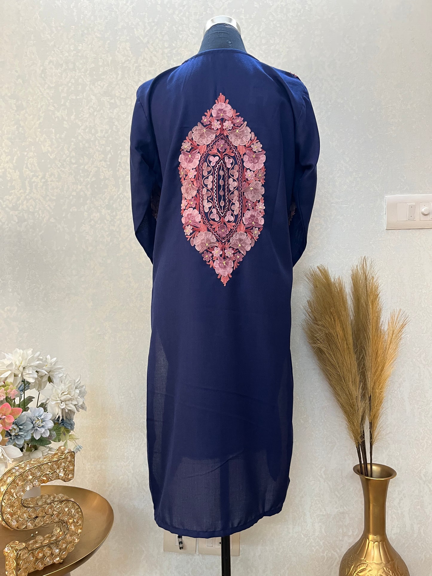 Navy Blue Cotton Aari Work Kurta