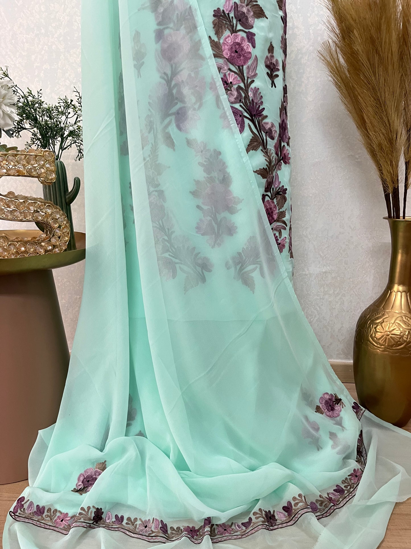 Green Georgette 3 Pc Kashmiri Suit