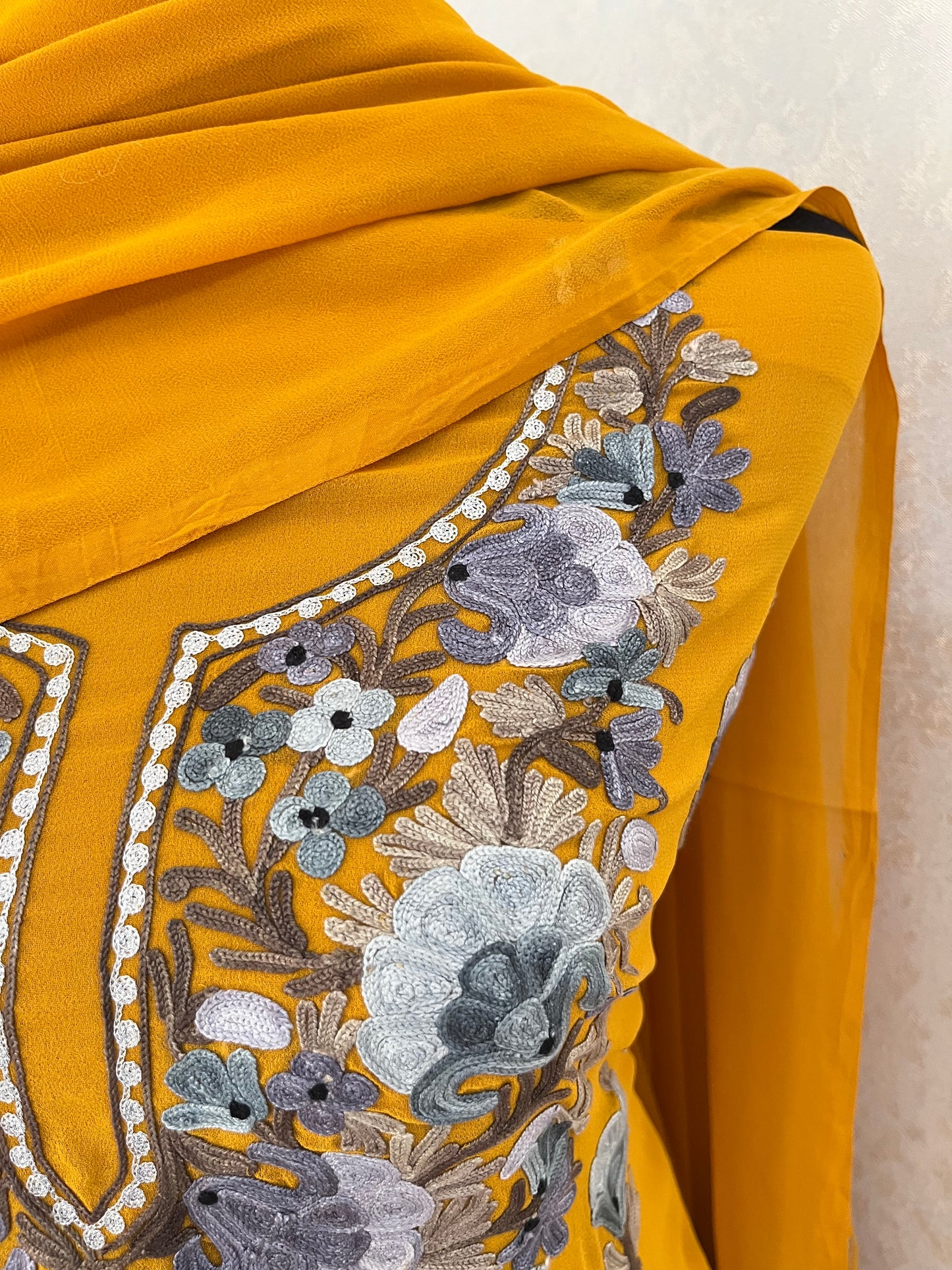 Mustard Yellow Georgette 3Pc Kashmiri Suit