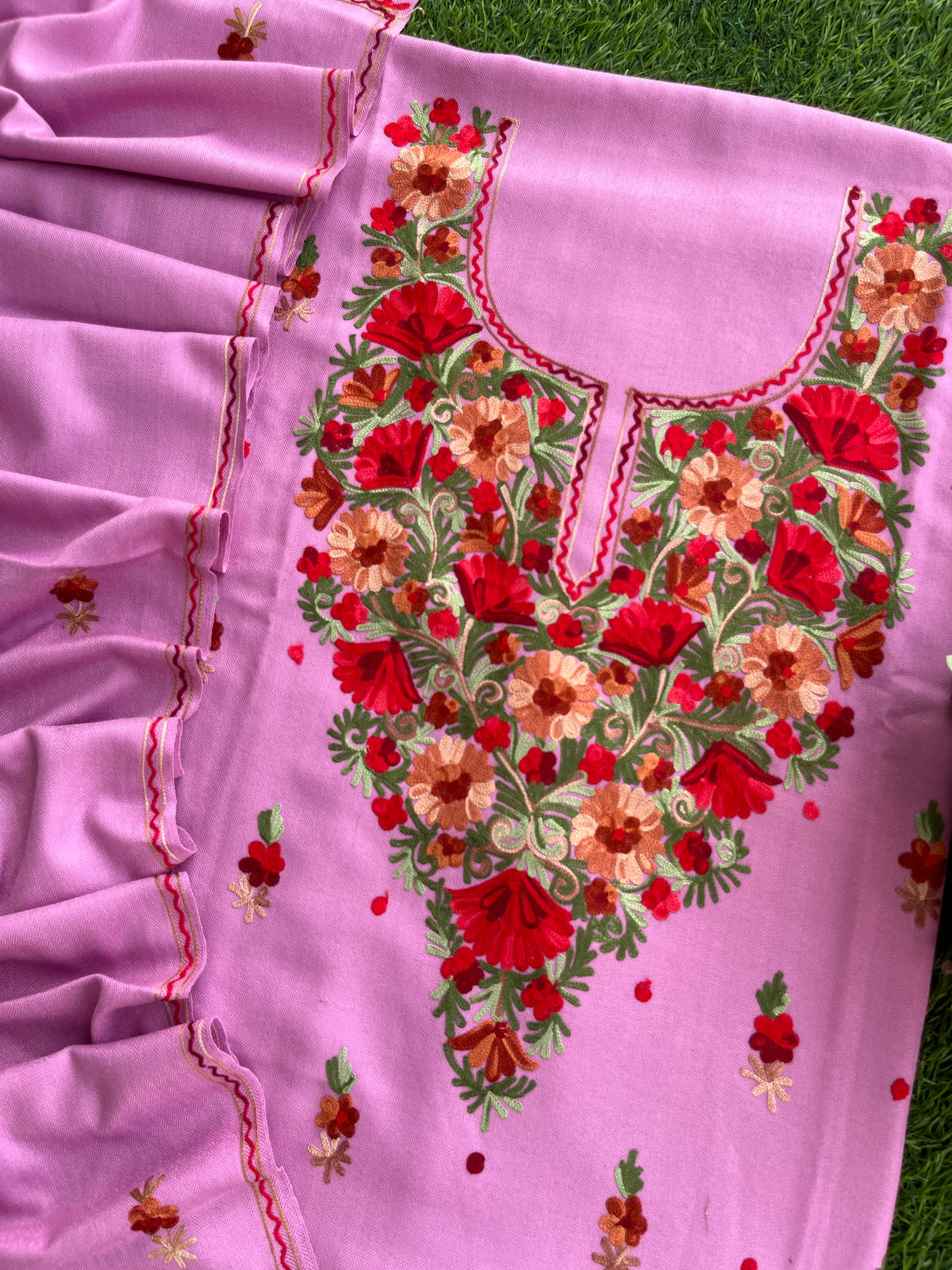 Playful Pink Woollen Aari Embroidered 3pc suit