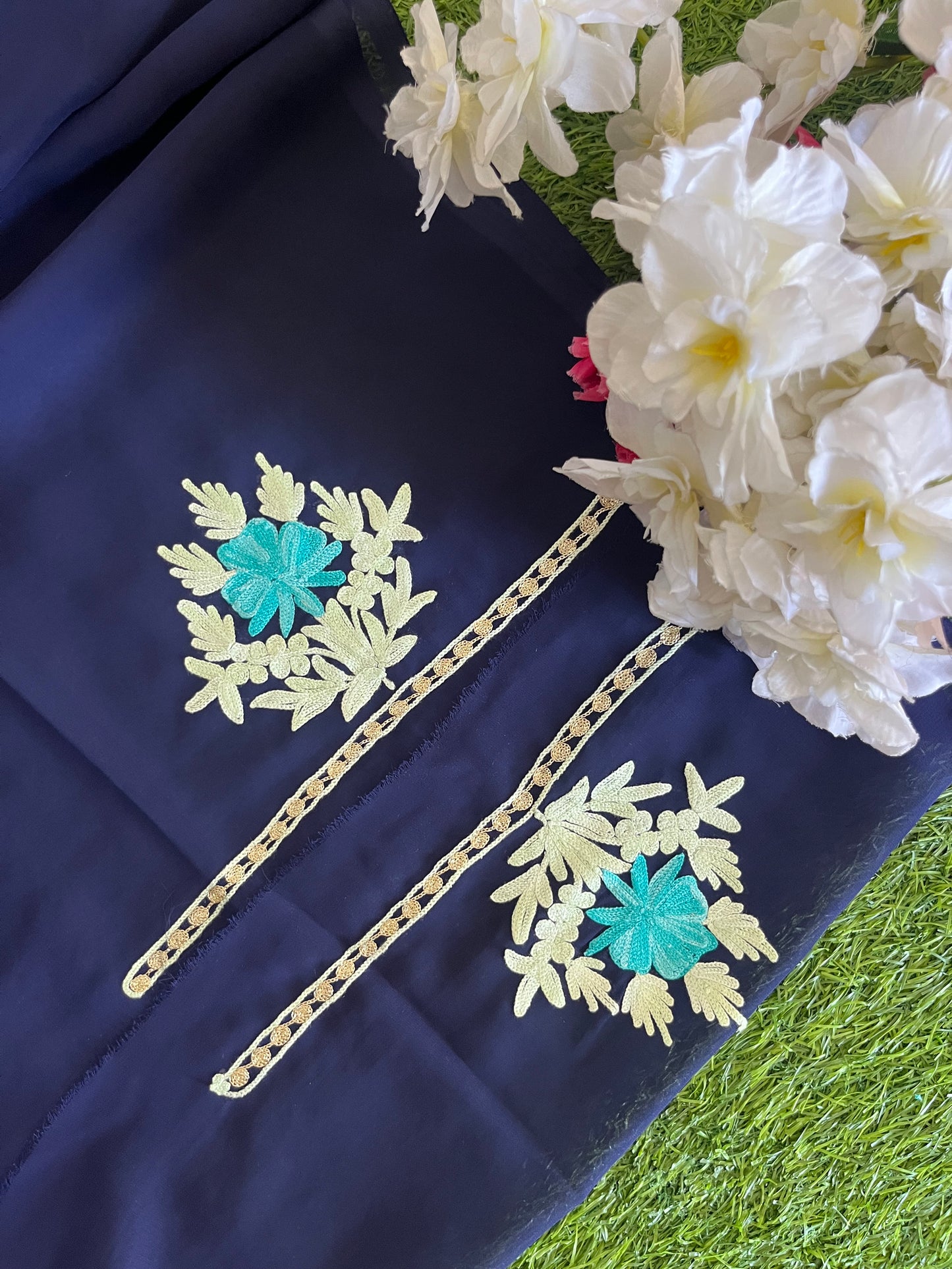 Royal Blue Georgette Shirt and Dupatta Aari Embroidered Suit