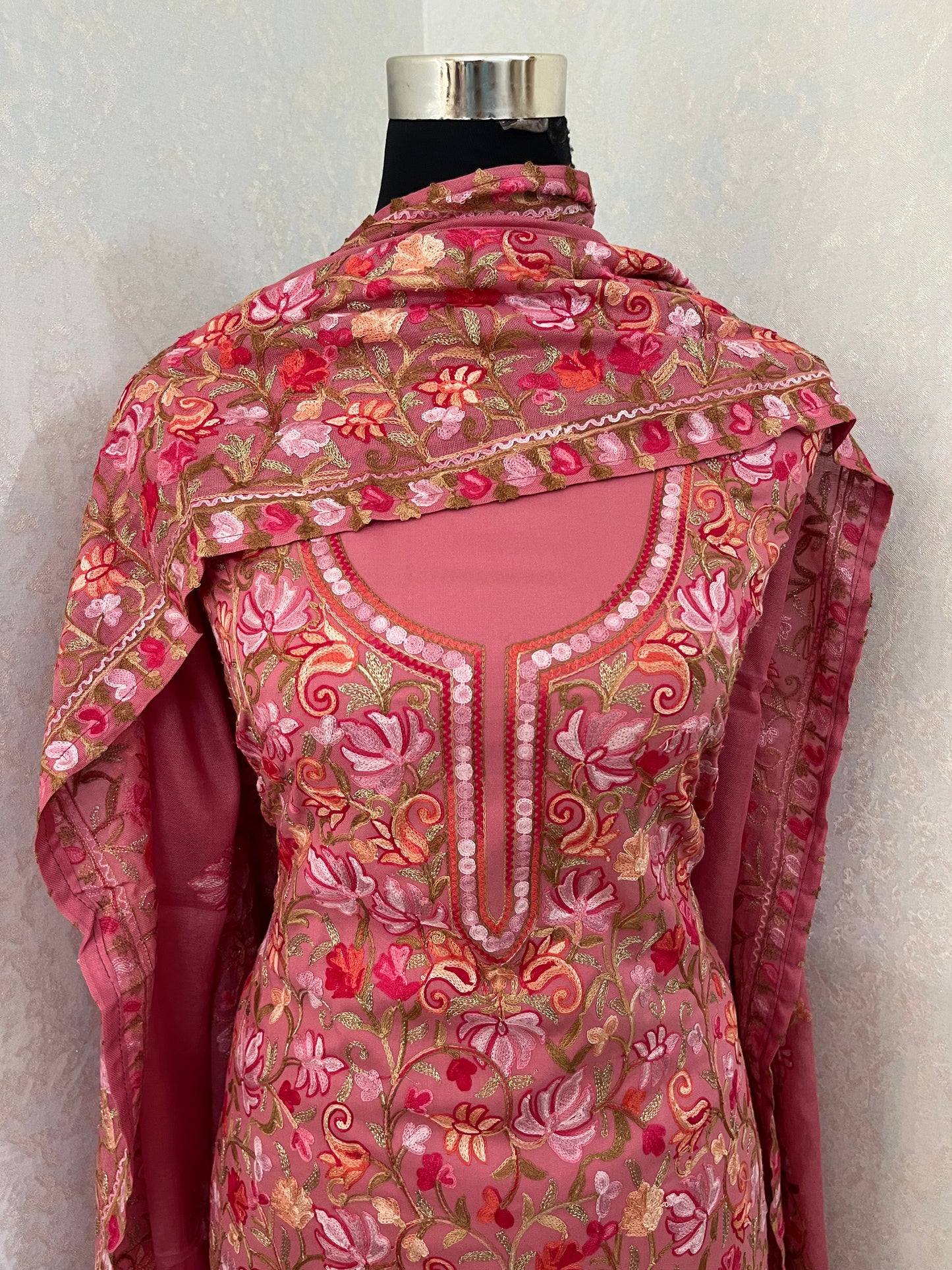 Pink Cotton Kashmiri Suit