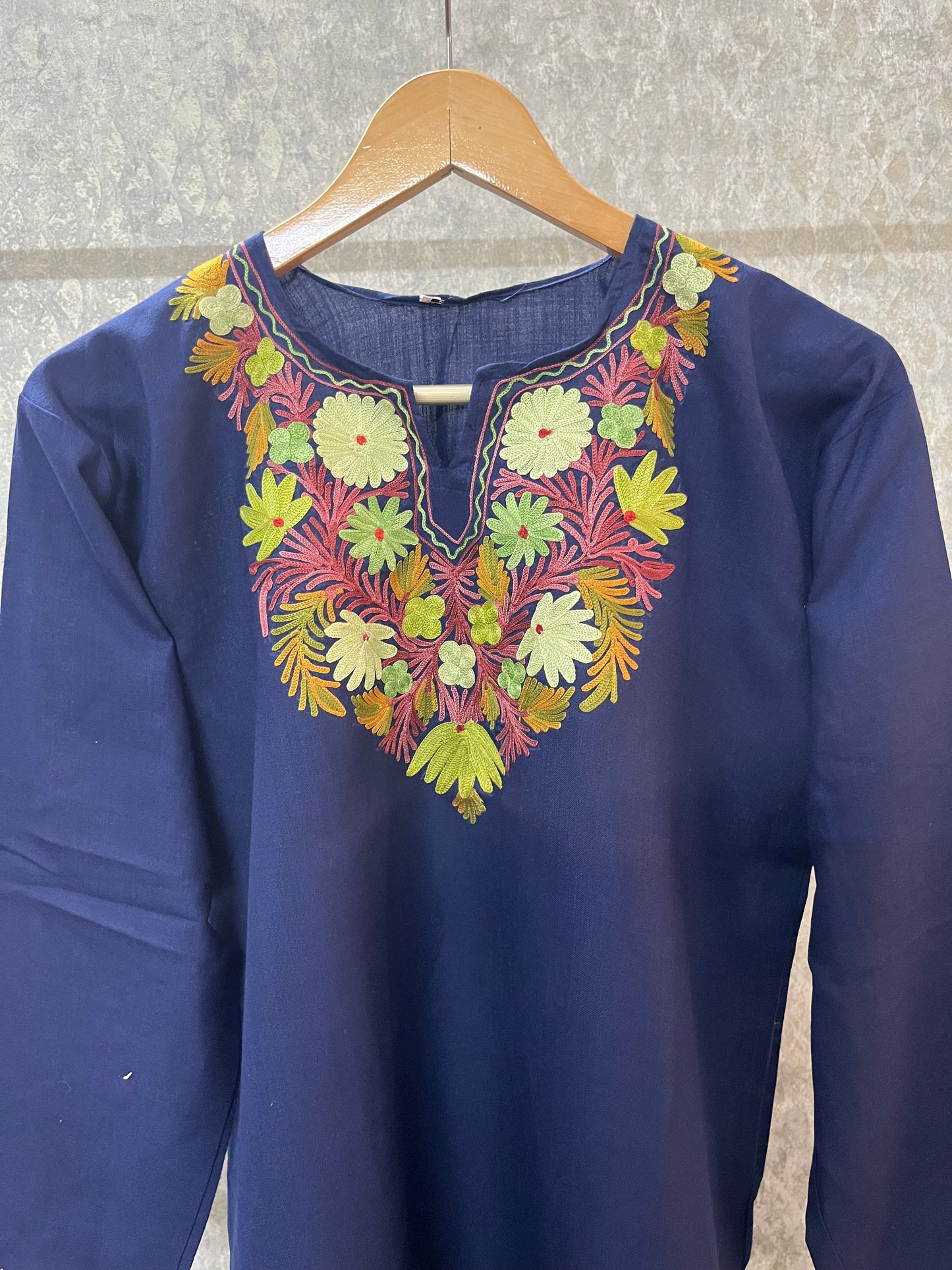 Navy Blue Cotton Aari Work Kurti