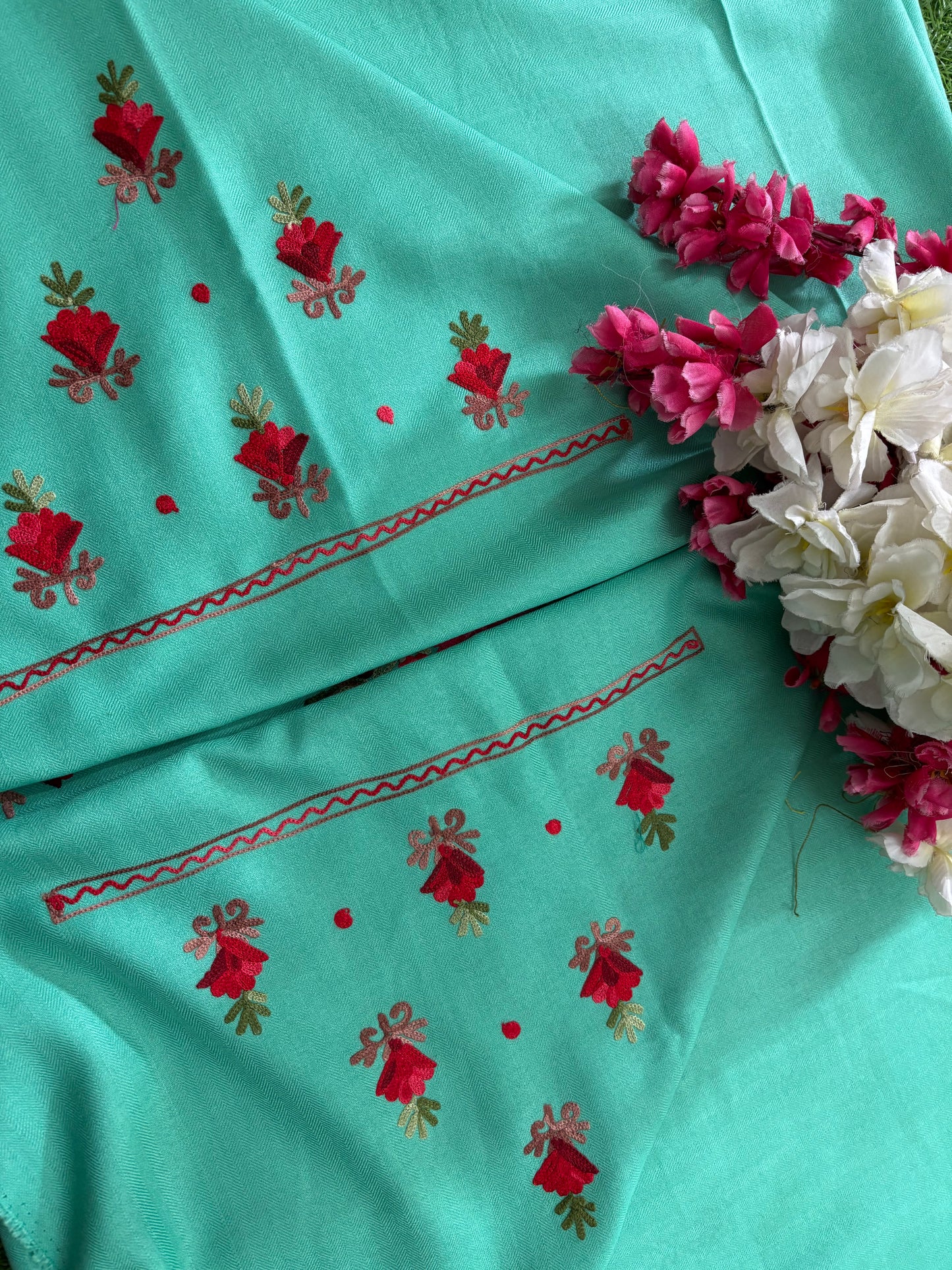 Sea Green Woollen Aari Embroidered 3pc suit