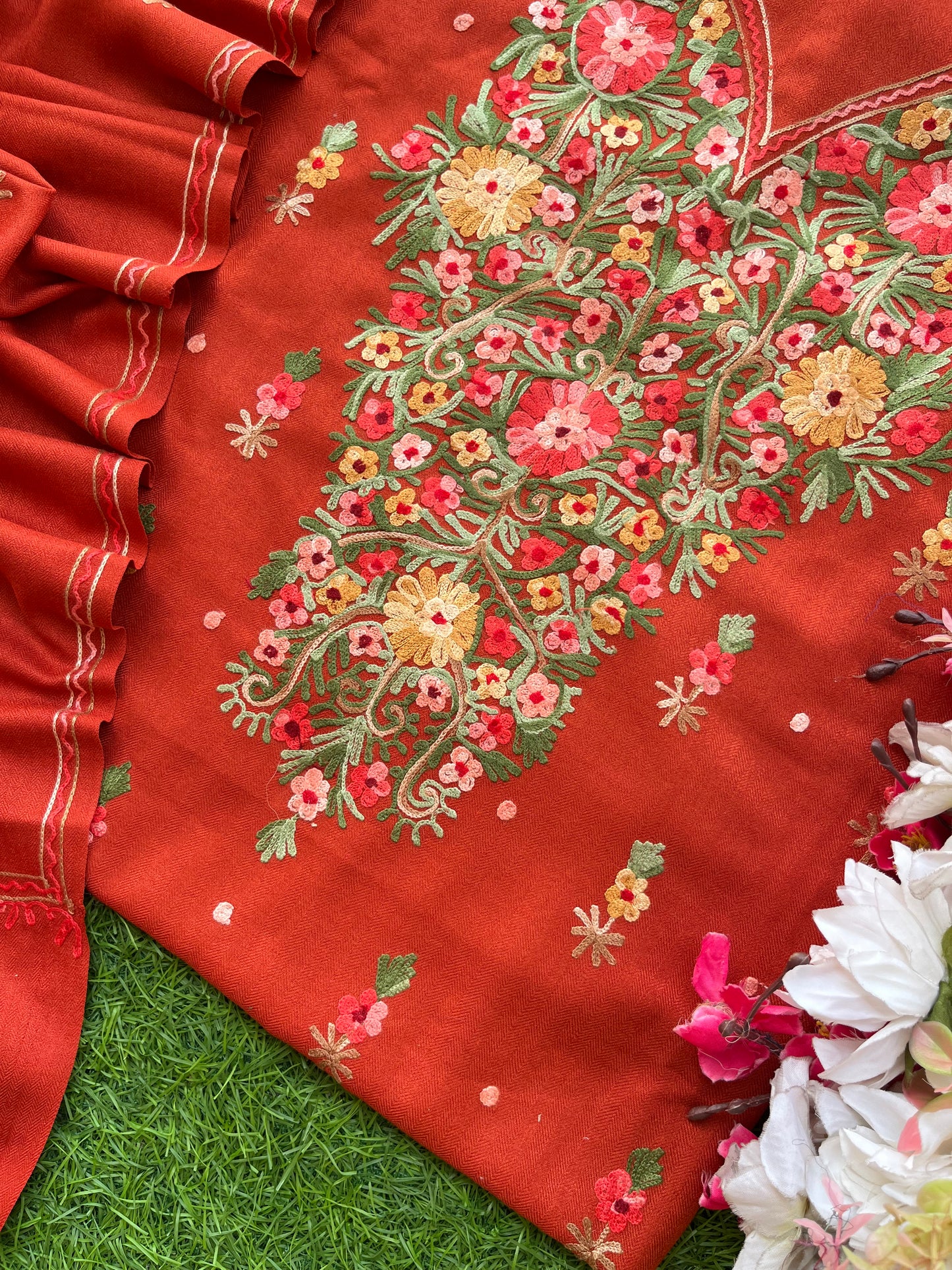 Rust Orange Woollen Aari Embroidered 3pc suit