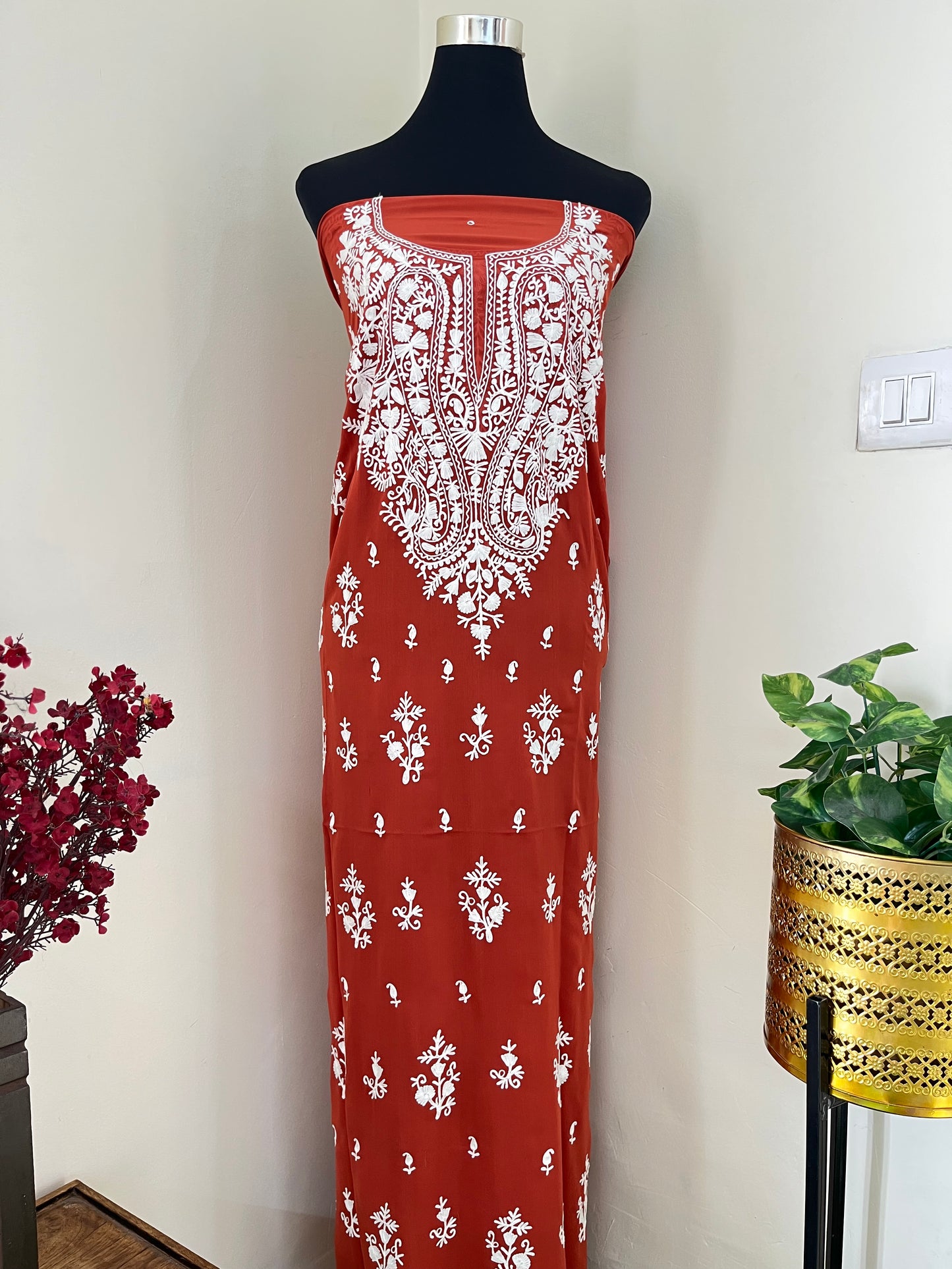 Rust Orange Georgette Unstitched Kurta Material