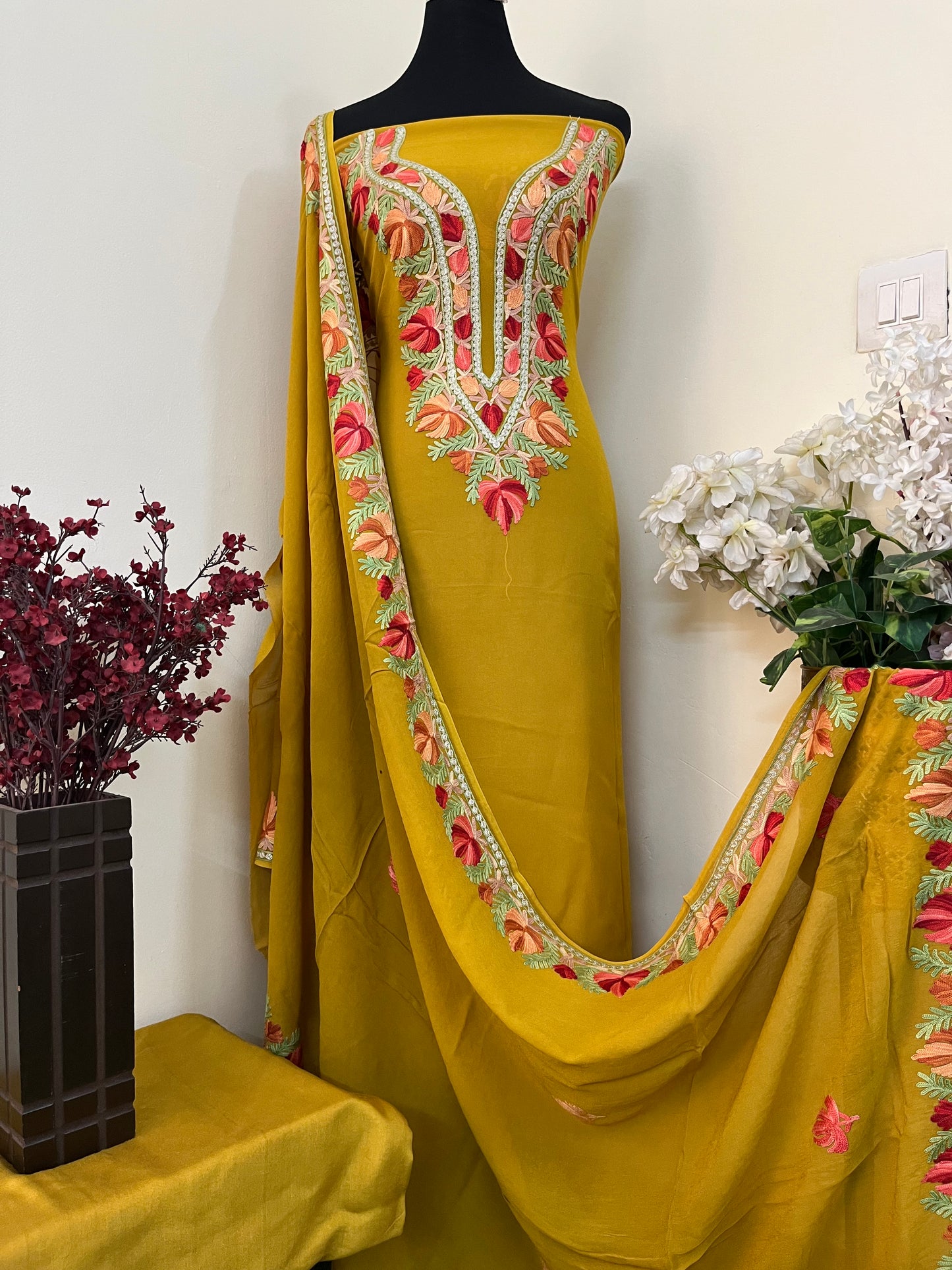 Mustard Yellow Pure Georgette Kashmiri Suit