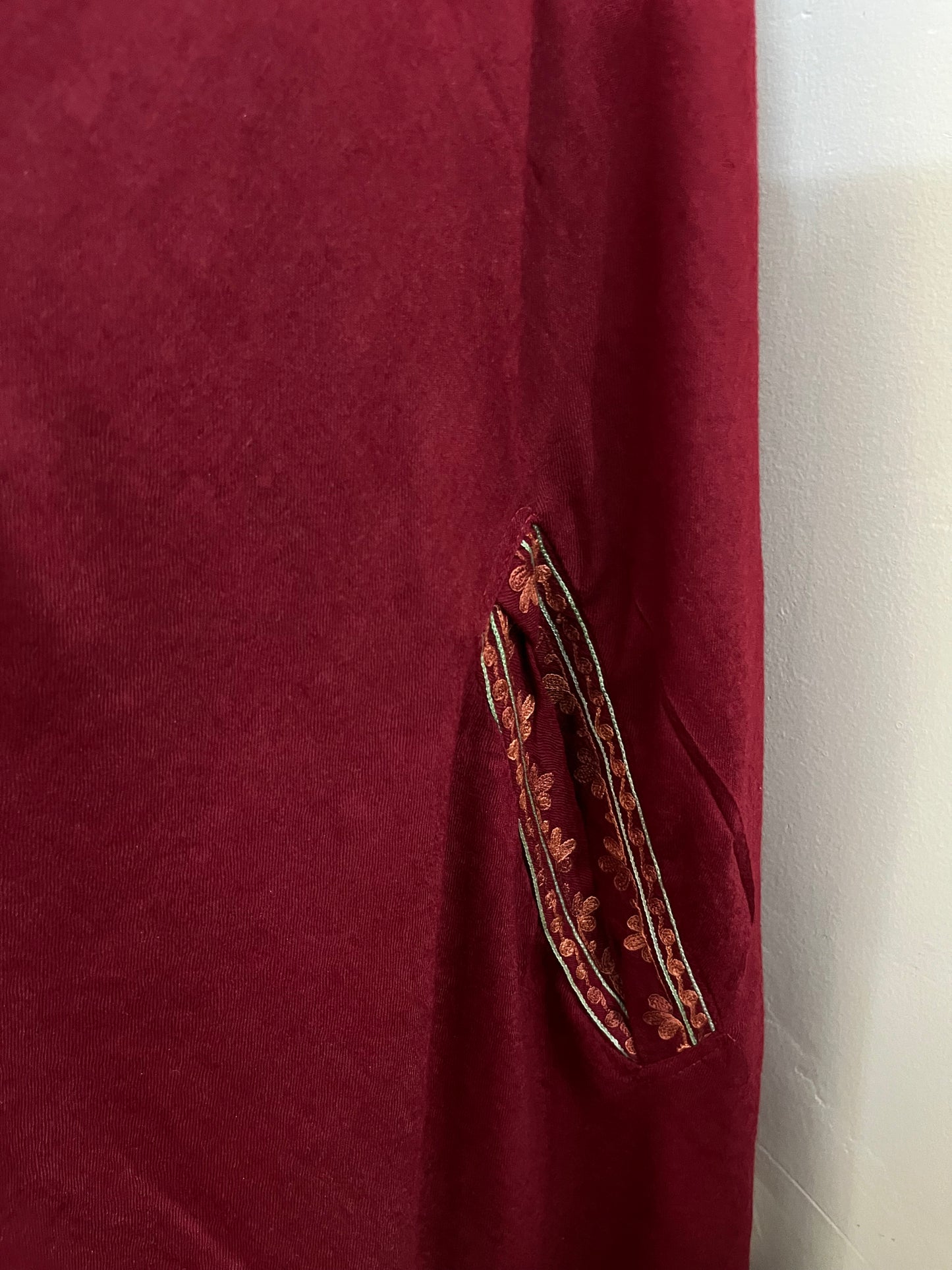 Maroon Aari Embroidered Pure Wool Cape