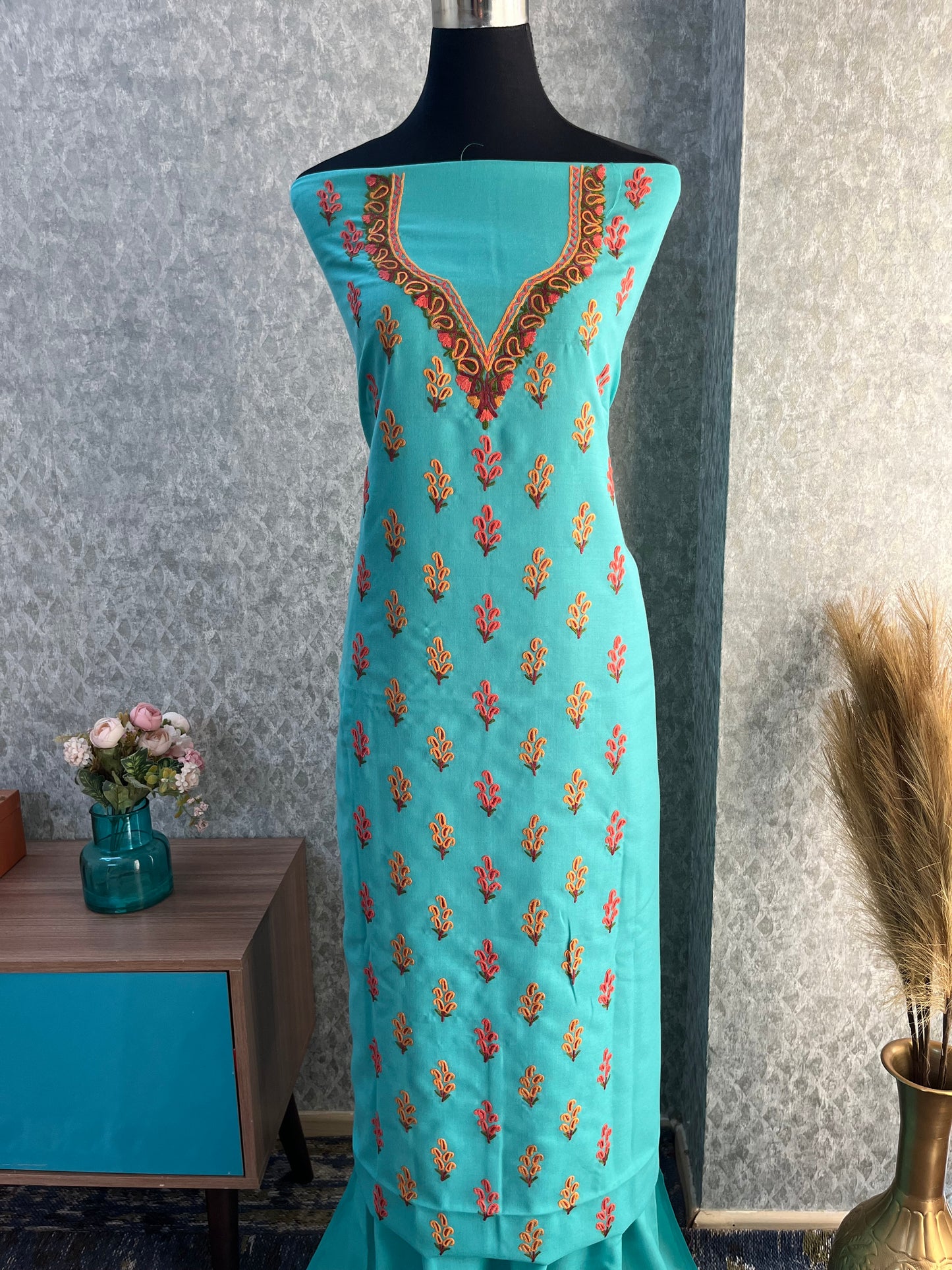 Cotton Pastel Green Two Piece Set (Hand Embroidered)