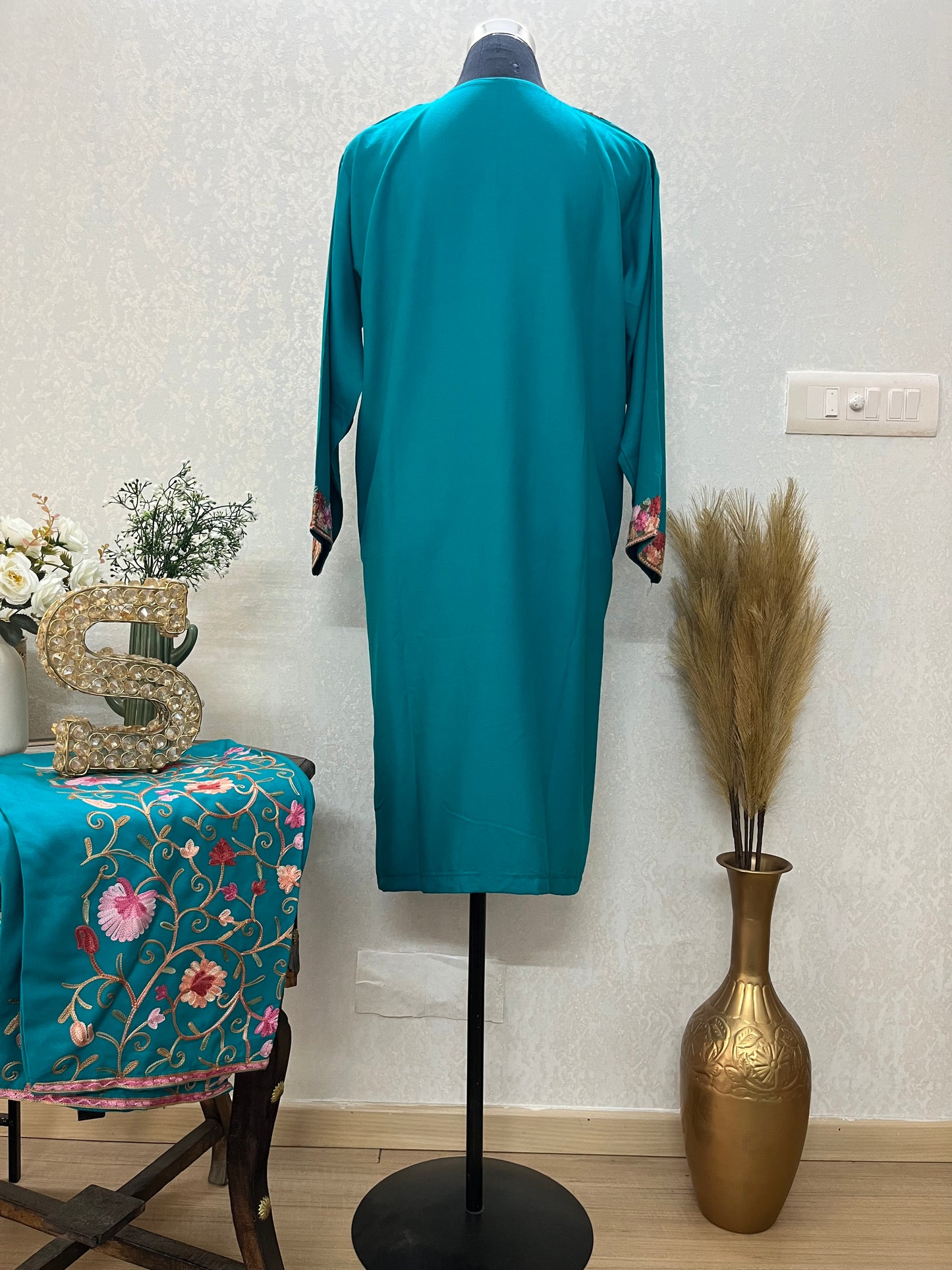 Teal Blue Cotton Stitched Co-ord Set(42)