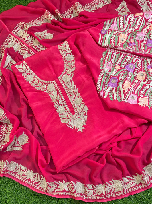 Kalaa’ Fuchsia Pink Crape Kashmiri Suit