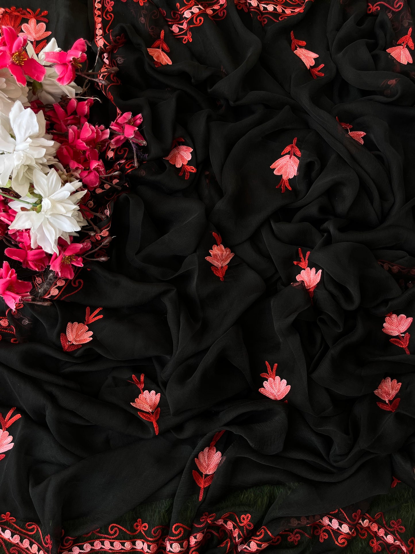 Black Opada Silk Kashmiri Suit