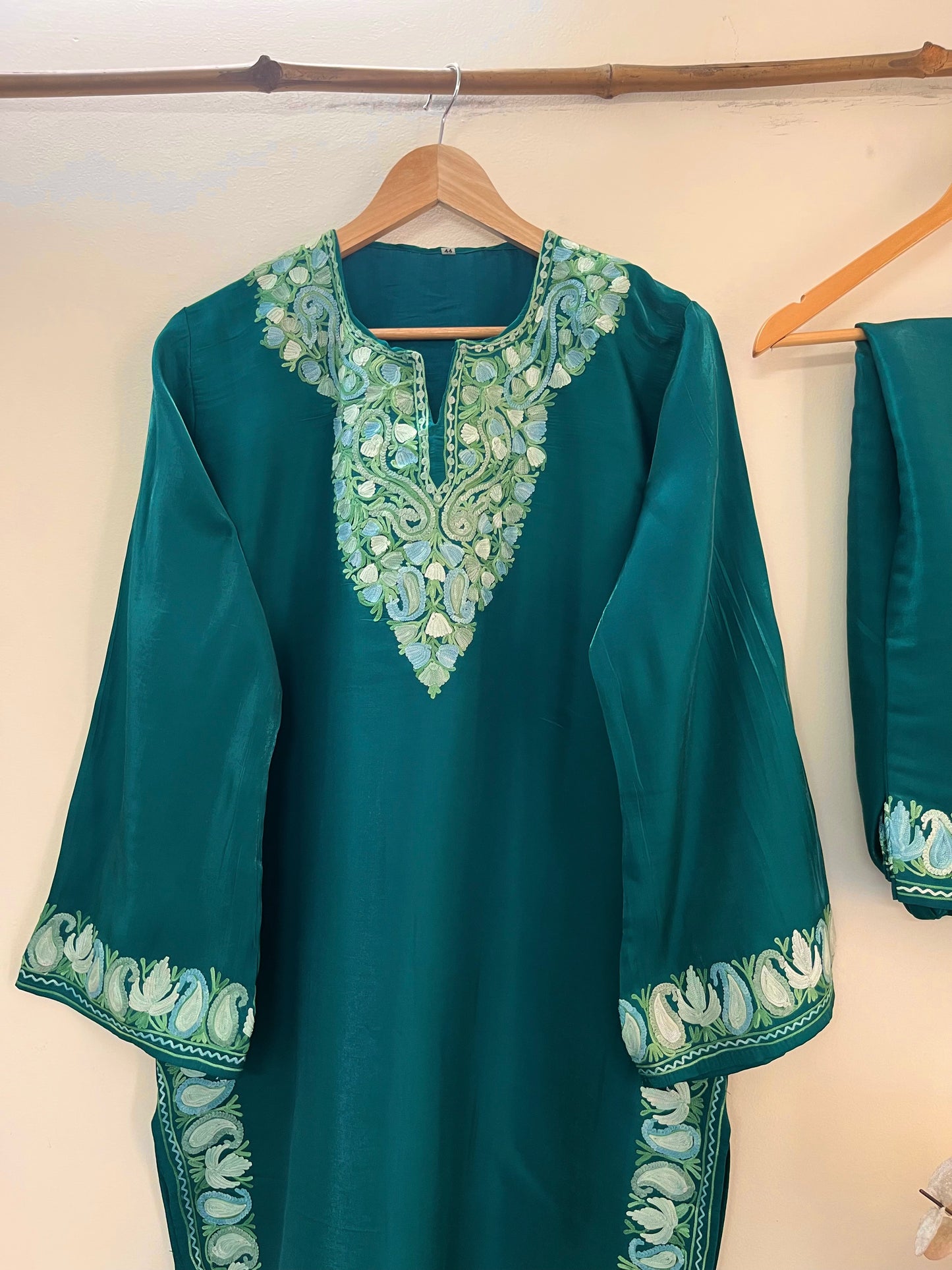 Green Shimmer Silk Stitched Co-ord Set