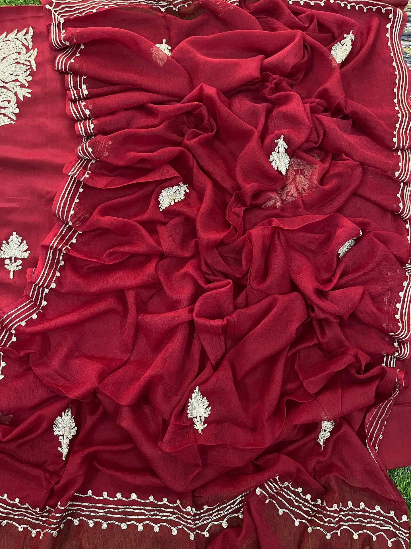 Maroon Silk Tilla Kashmiri Suit