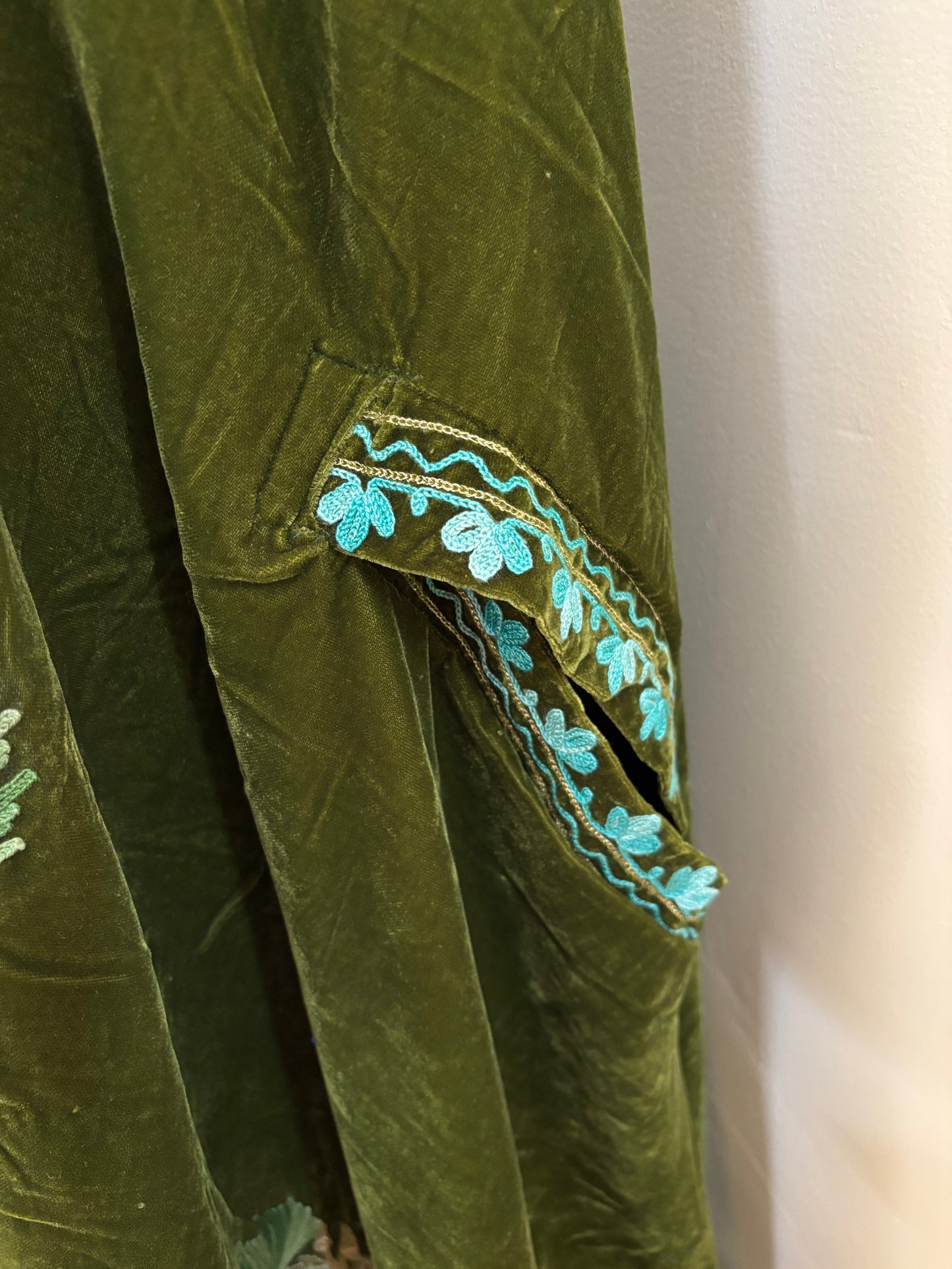 Henna Green Aari Embroidered Velvet Cape