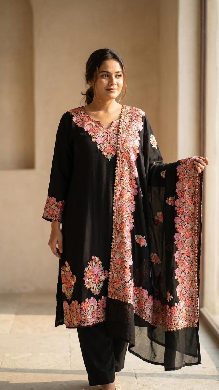 Black Cotton Stitched Co-ord Set with dupatta (44)