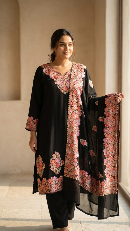 Black Cotton Stitched Co-ord Set with dupatta (44)