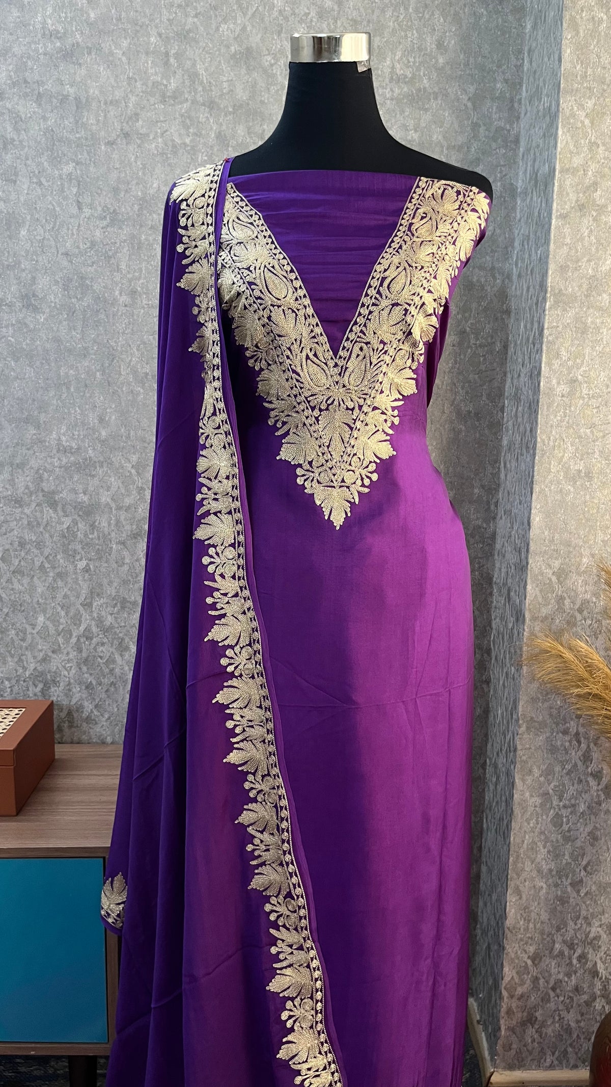 Purple Sanam Silk Kashmiri Suit