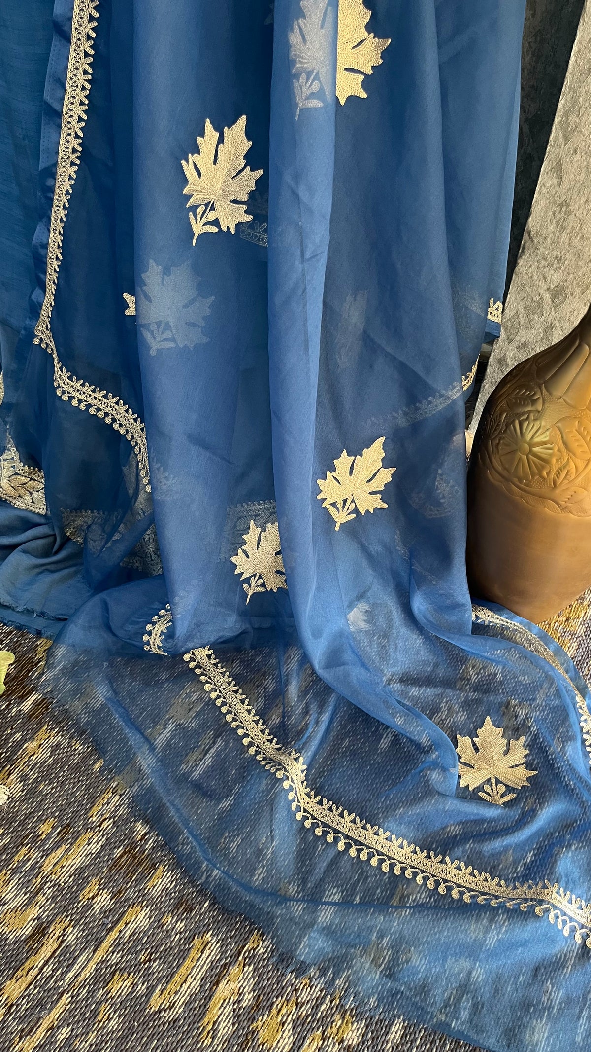 Indigo Silk Tilla Embroidered Suit