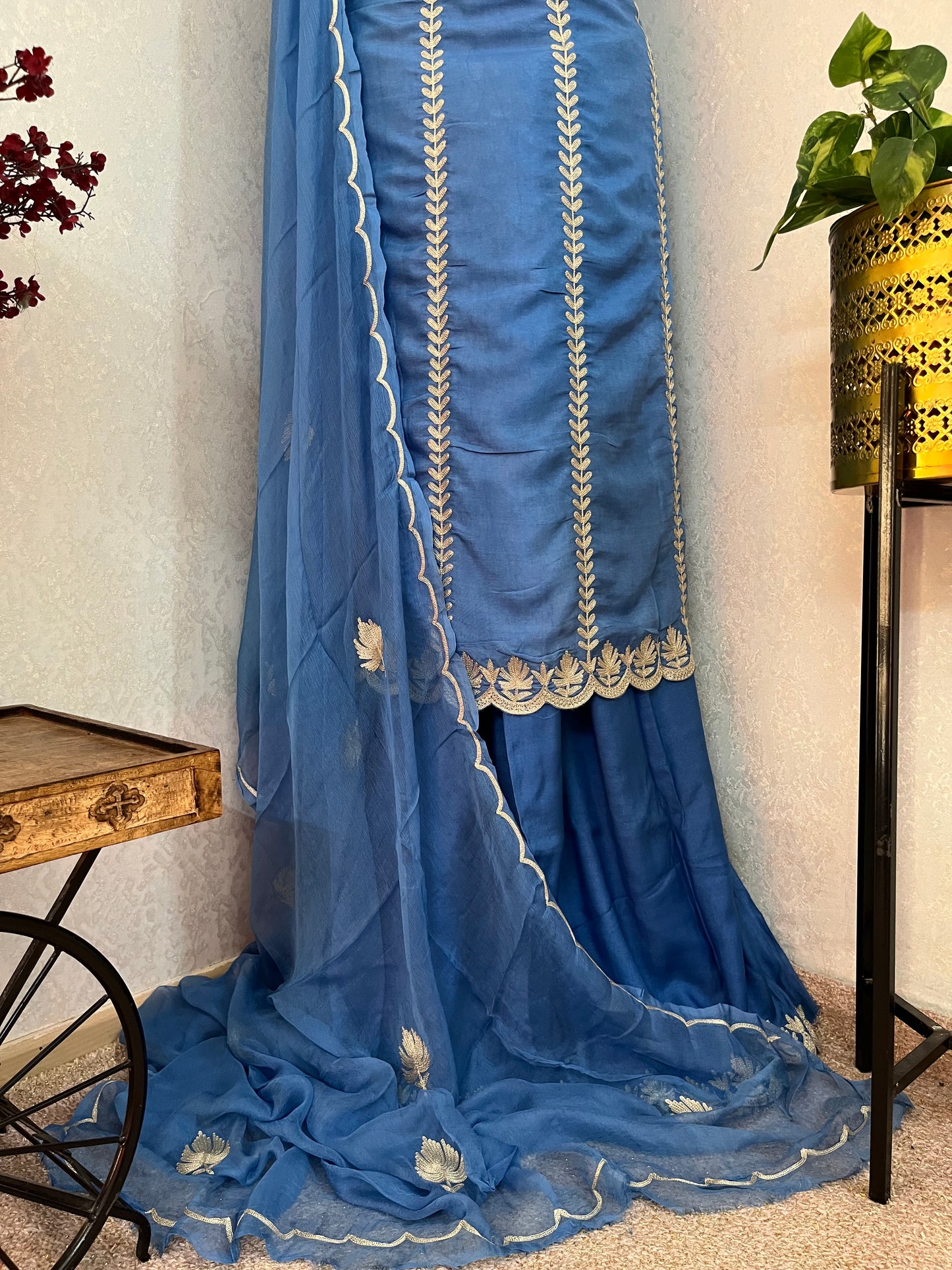 Soft Blue Sanam’ Silk Tilla Kashmiri Suit