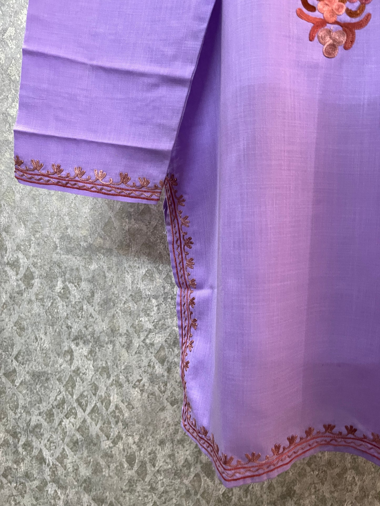 Lavender Cotton Aari Work Kurti