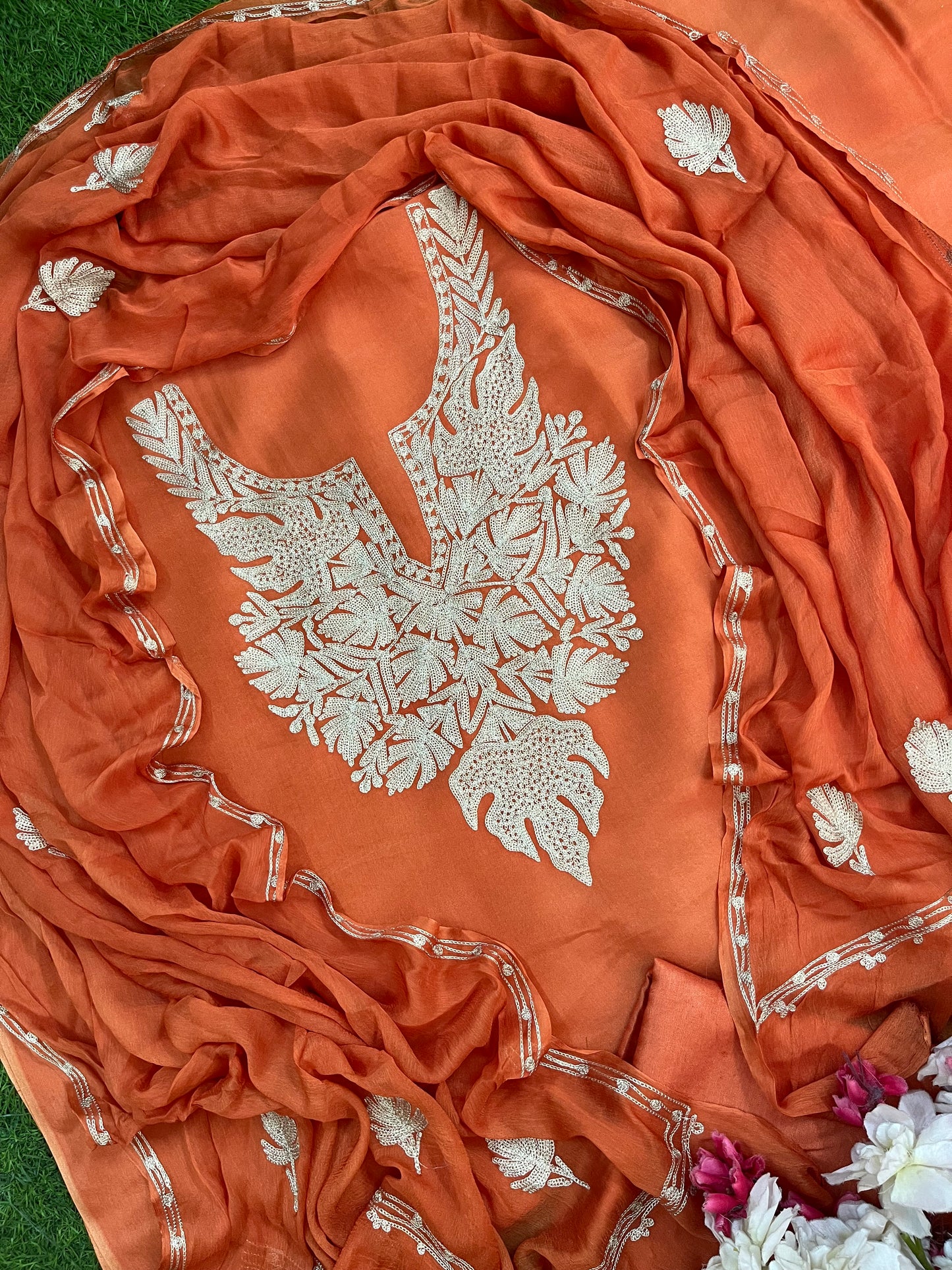 Sanam’ Soft Orange Silk Tilla Kashmiri Suit