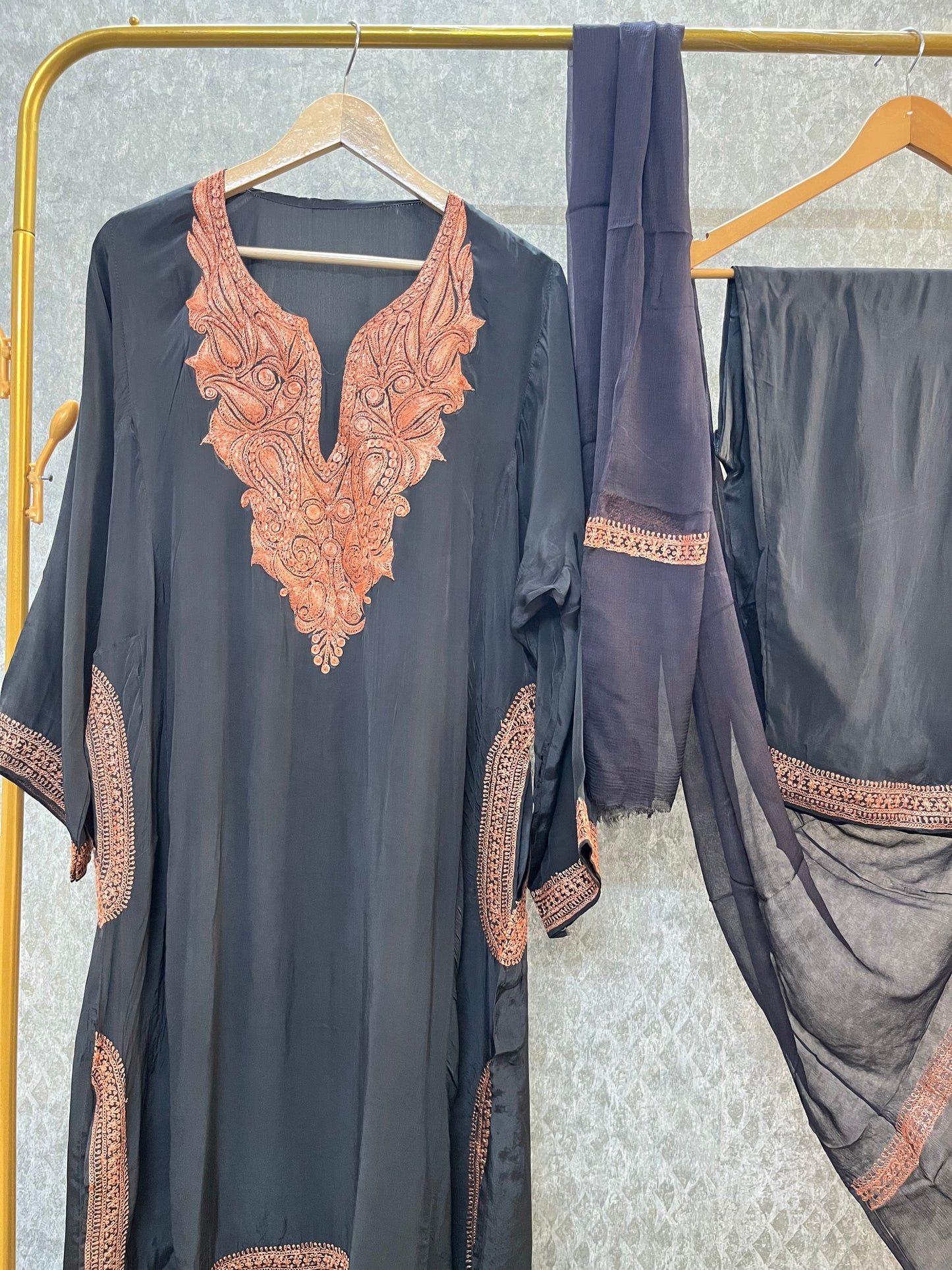 Steel Grey Stitched Crape Pheran Set with dupatta (46)