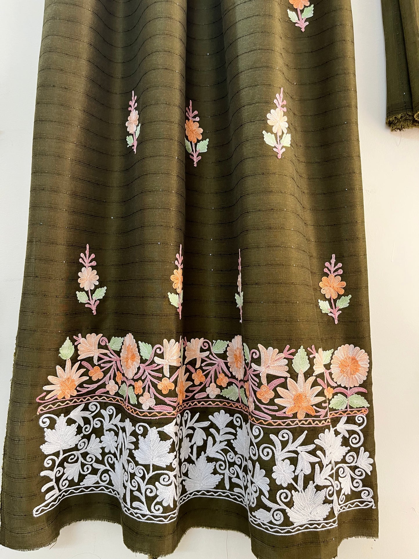 Henna Green Muslin Cotton Striped Pattern Unstitched Co-ord Set