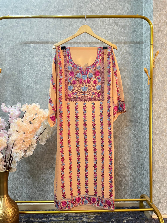 Peach Georgette All over Work Kurta Material