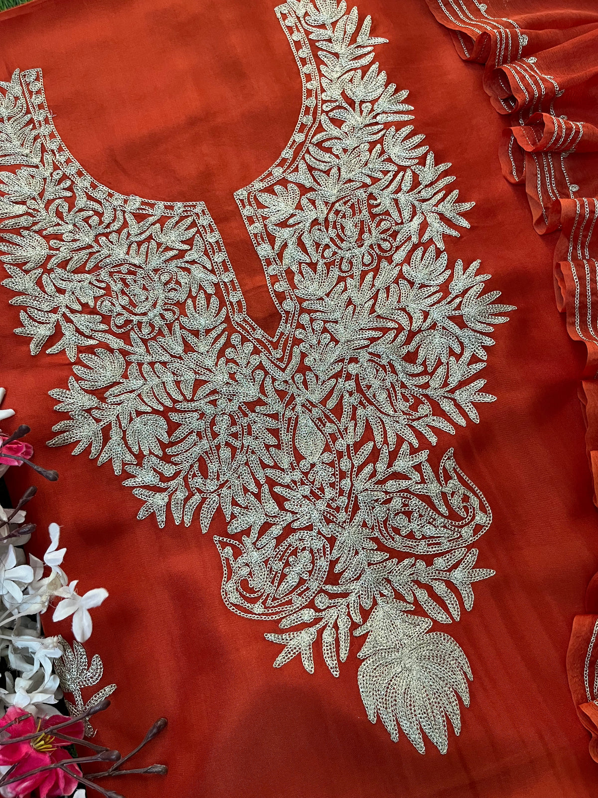 Rust Silk Tilla Kashmiri Suit