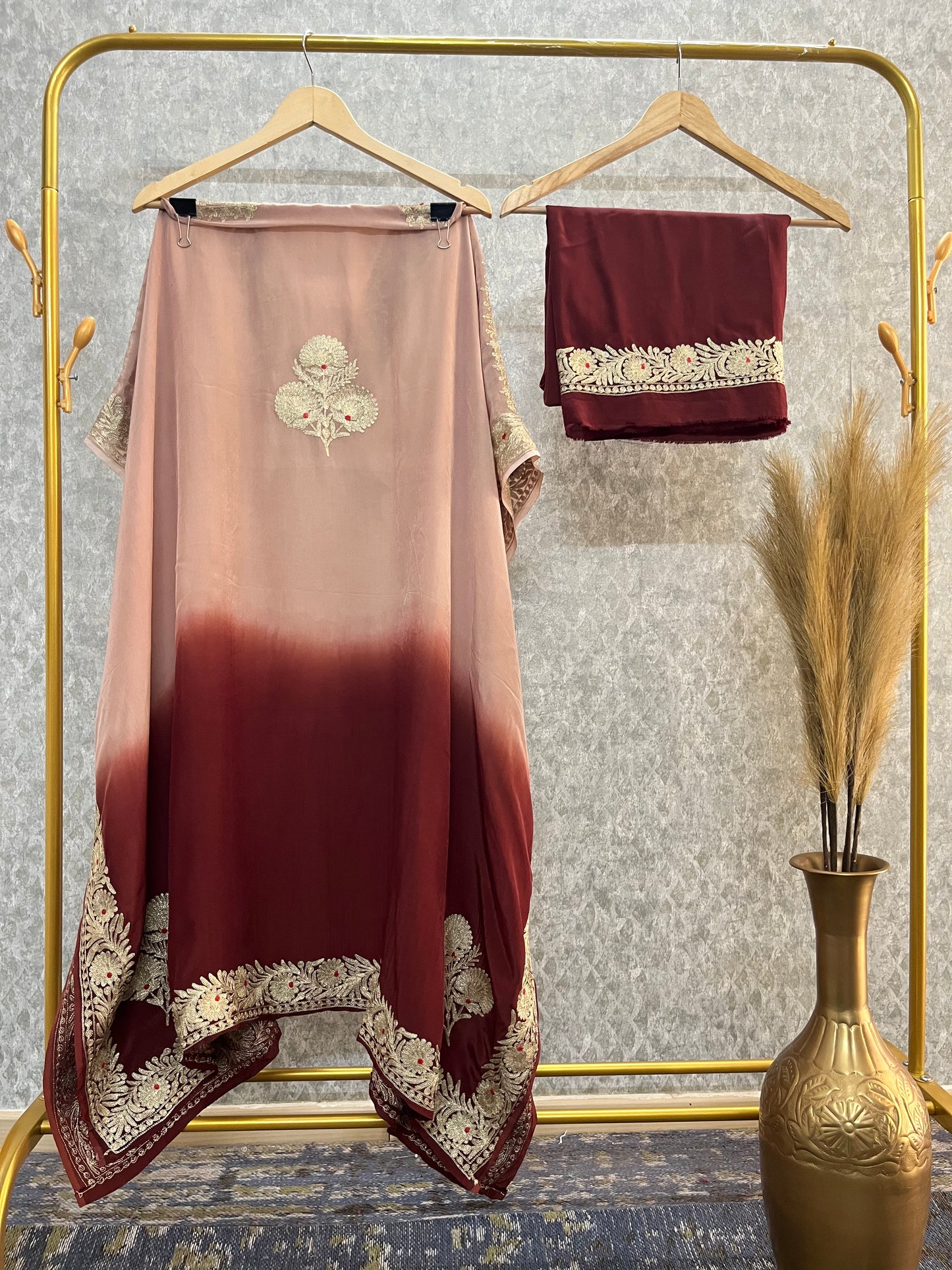 Crape Kashmiri Unstitched Kaftan Set