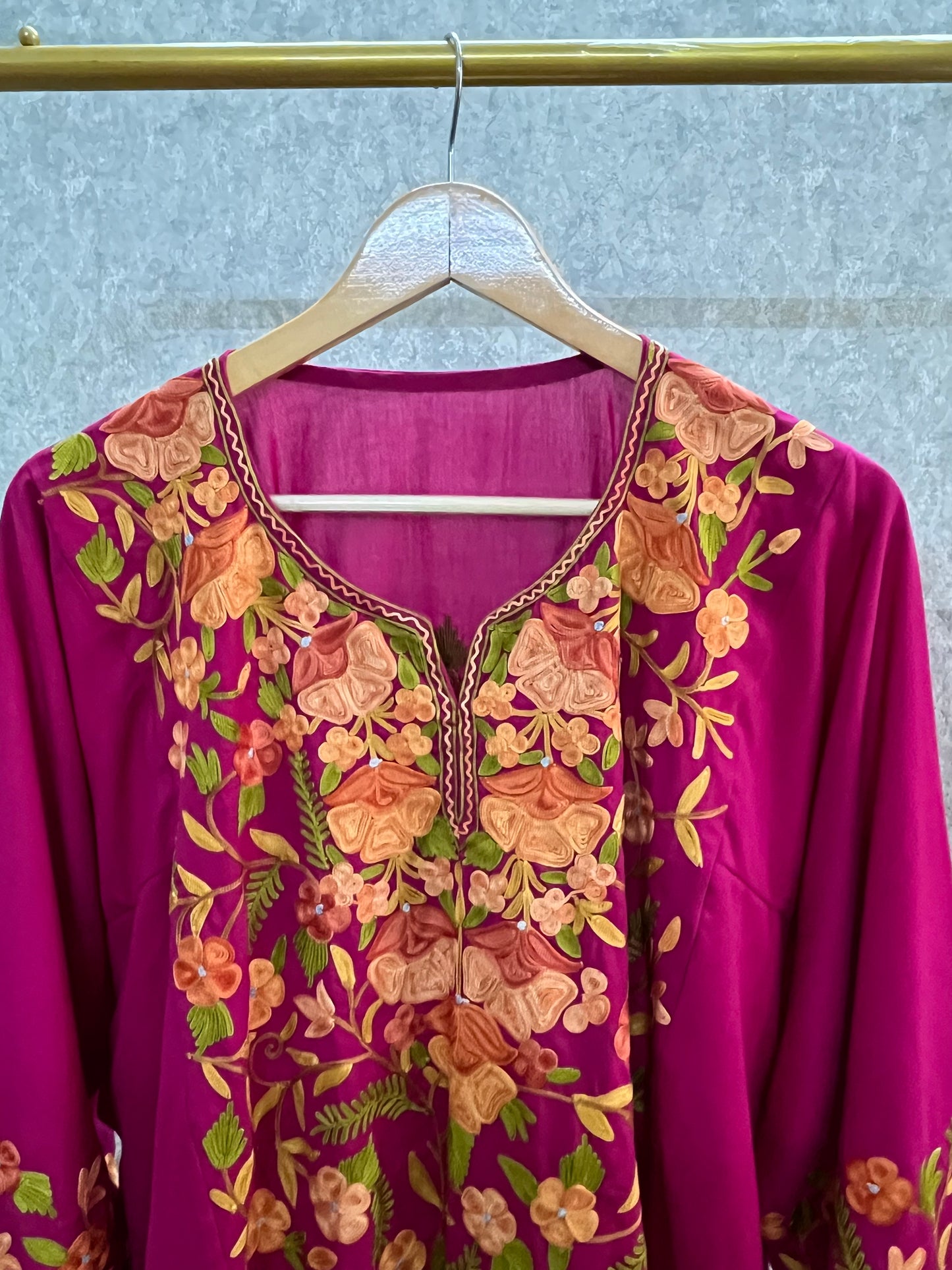 Hot Pink Cotton Front Jaal Pheran Set  Size (48)