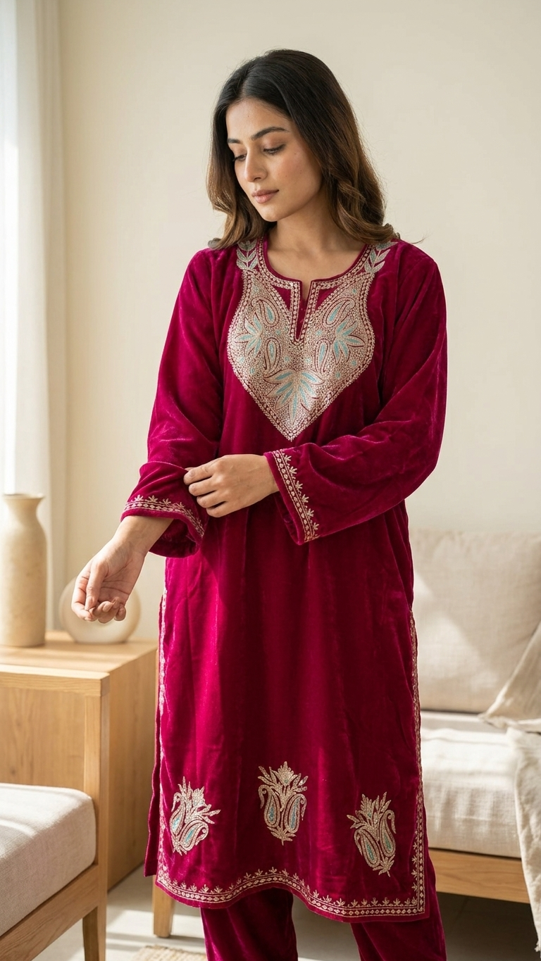 Magenta Velvet Tilla Pheran (Size 50)