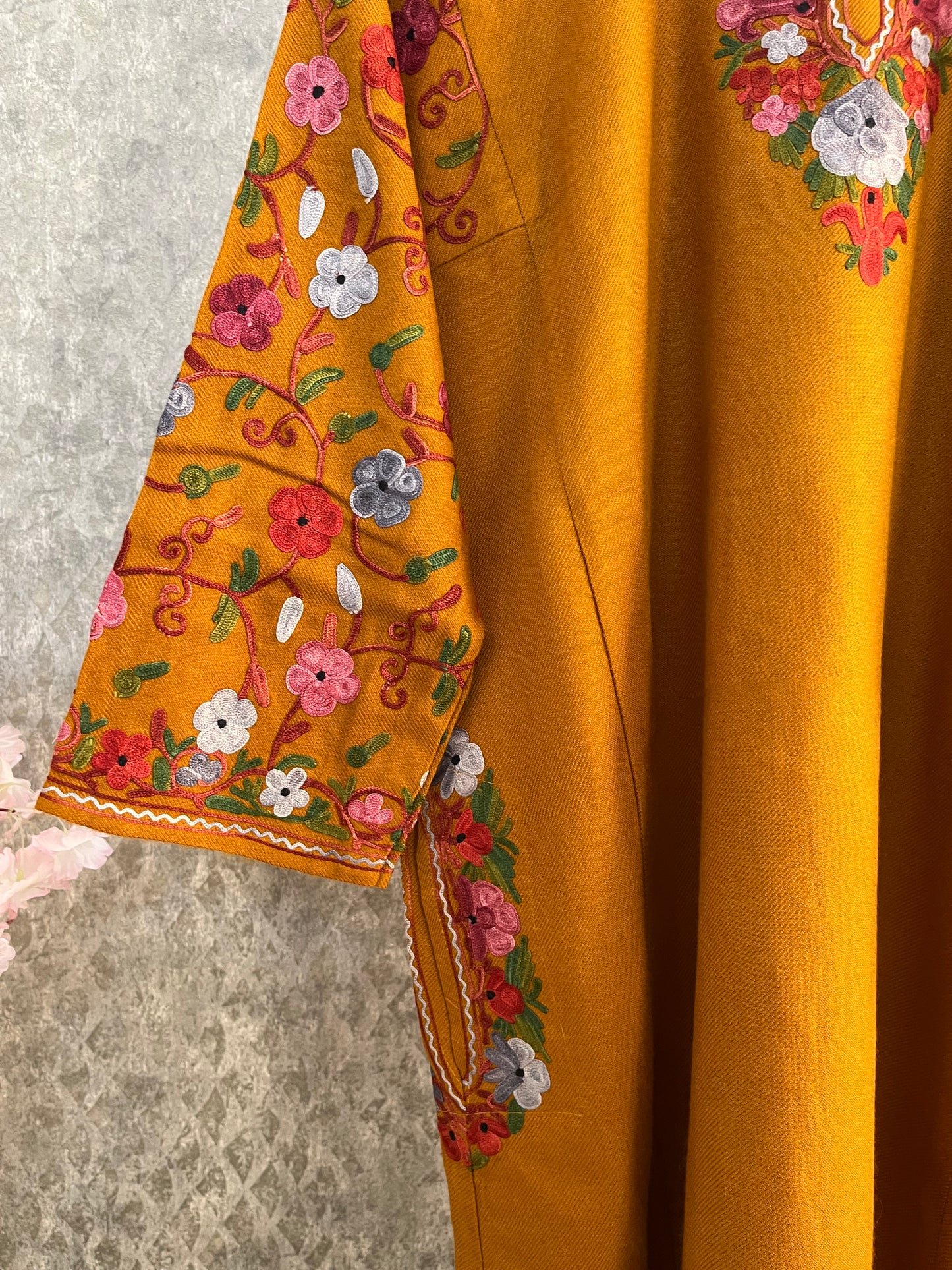 Mustard Aari Embroidered Wool Pheran