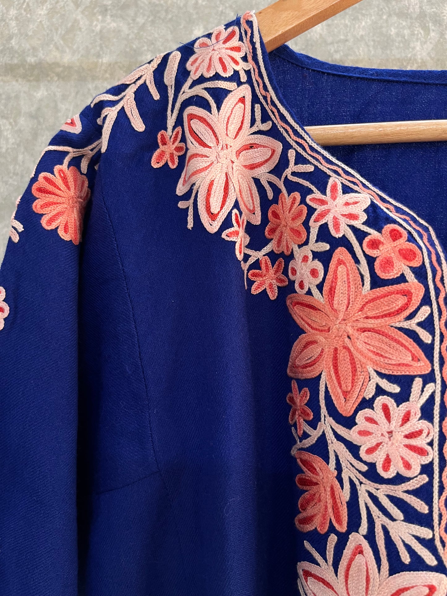 Royal Blue Aari Embroidered Wool Pheran