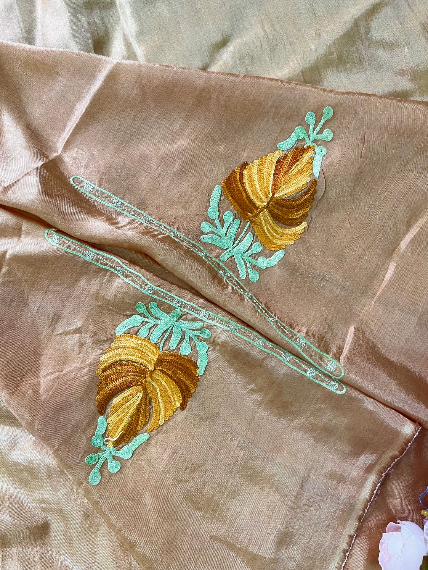 Tea Brown  Opada Silk Aari Embroidered Suit material