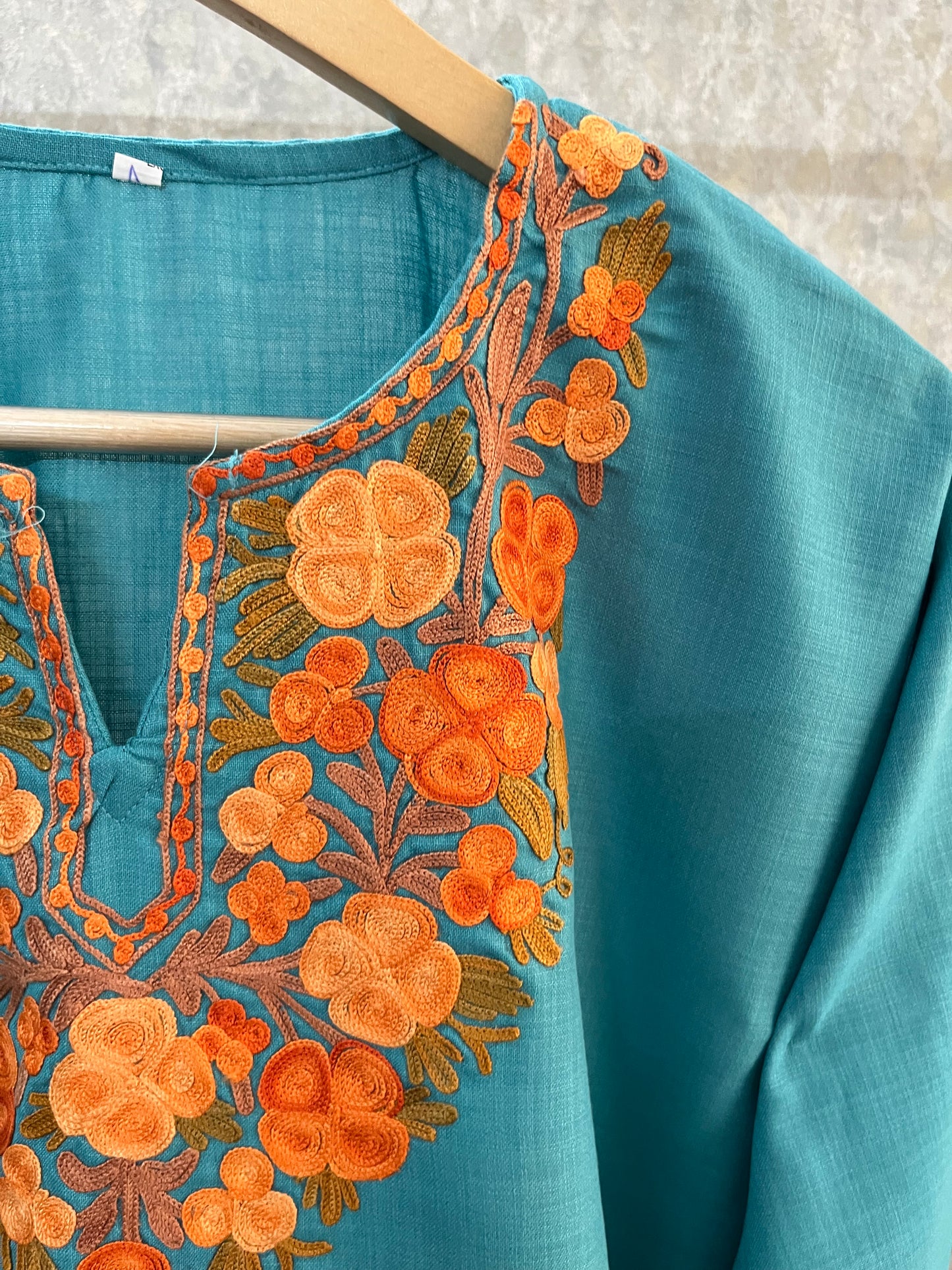 Sky Blue Cotton Aari Work Kurta