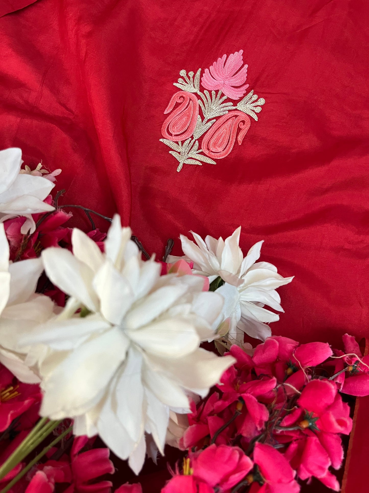 Sanam’ Maroon Silk Aari Embroidered Suit material